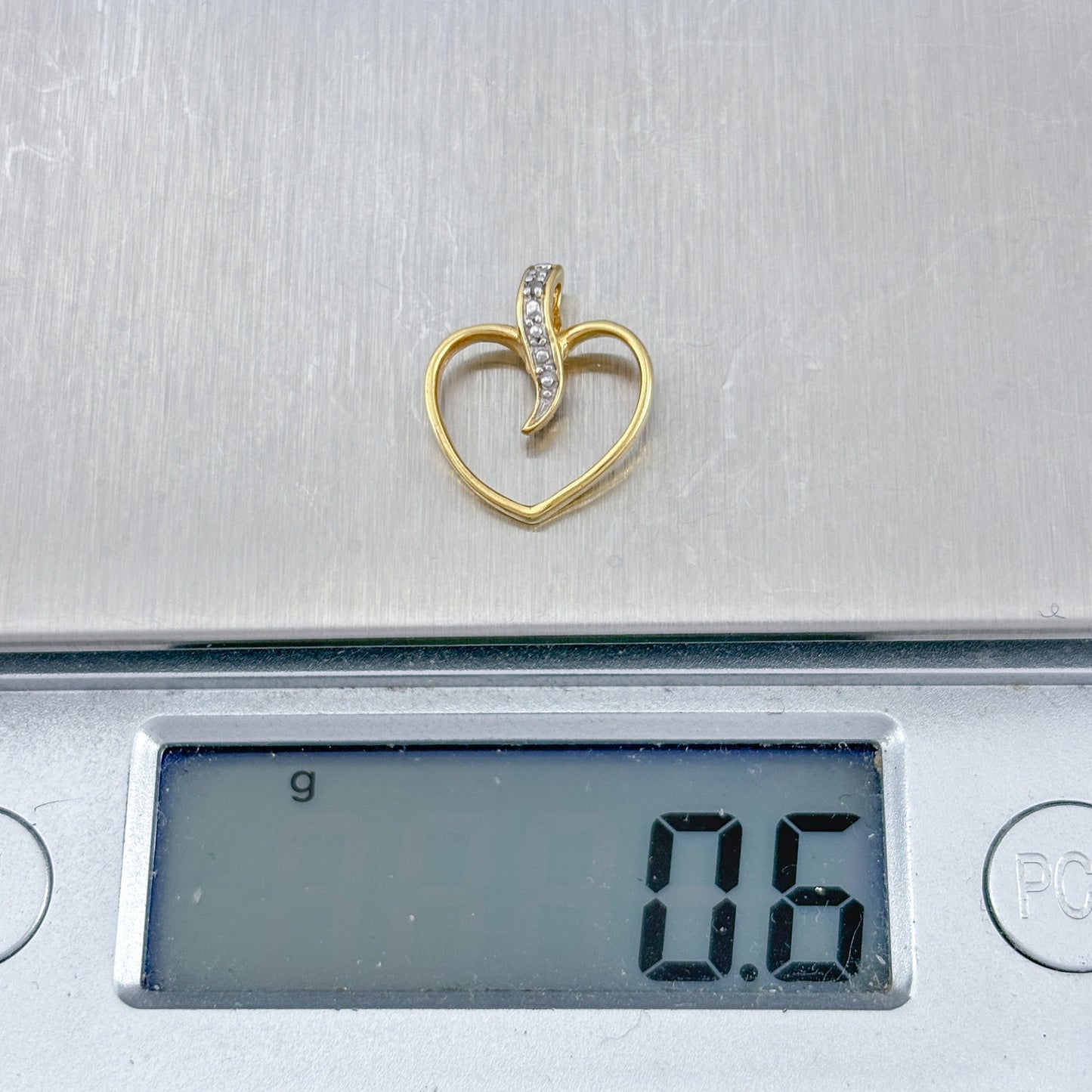 Vintage Gold-Tone Sterling Silver 925 Heart Diamond Pendant