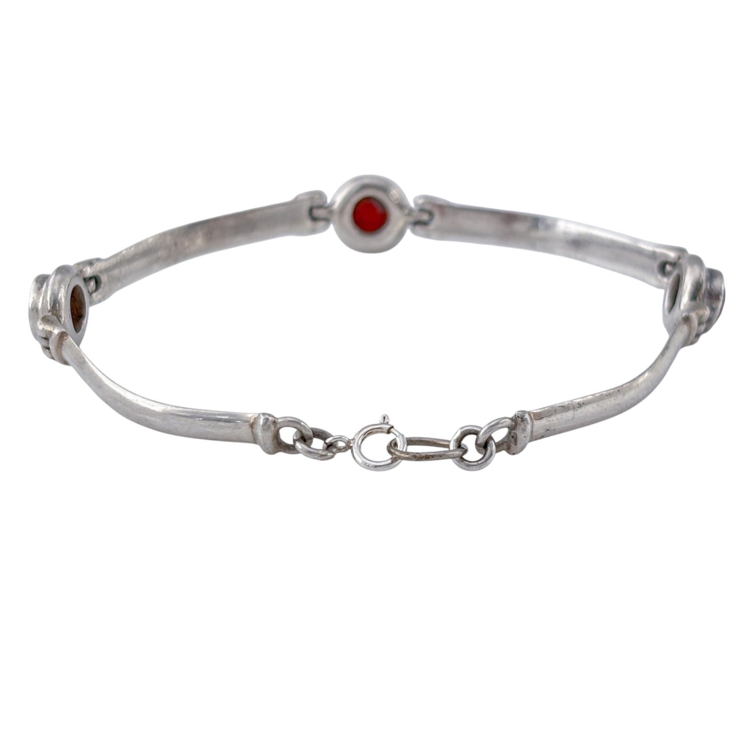 Vintage Sterling Silver 925 Garnet Link Bracelet 6.75"