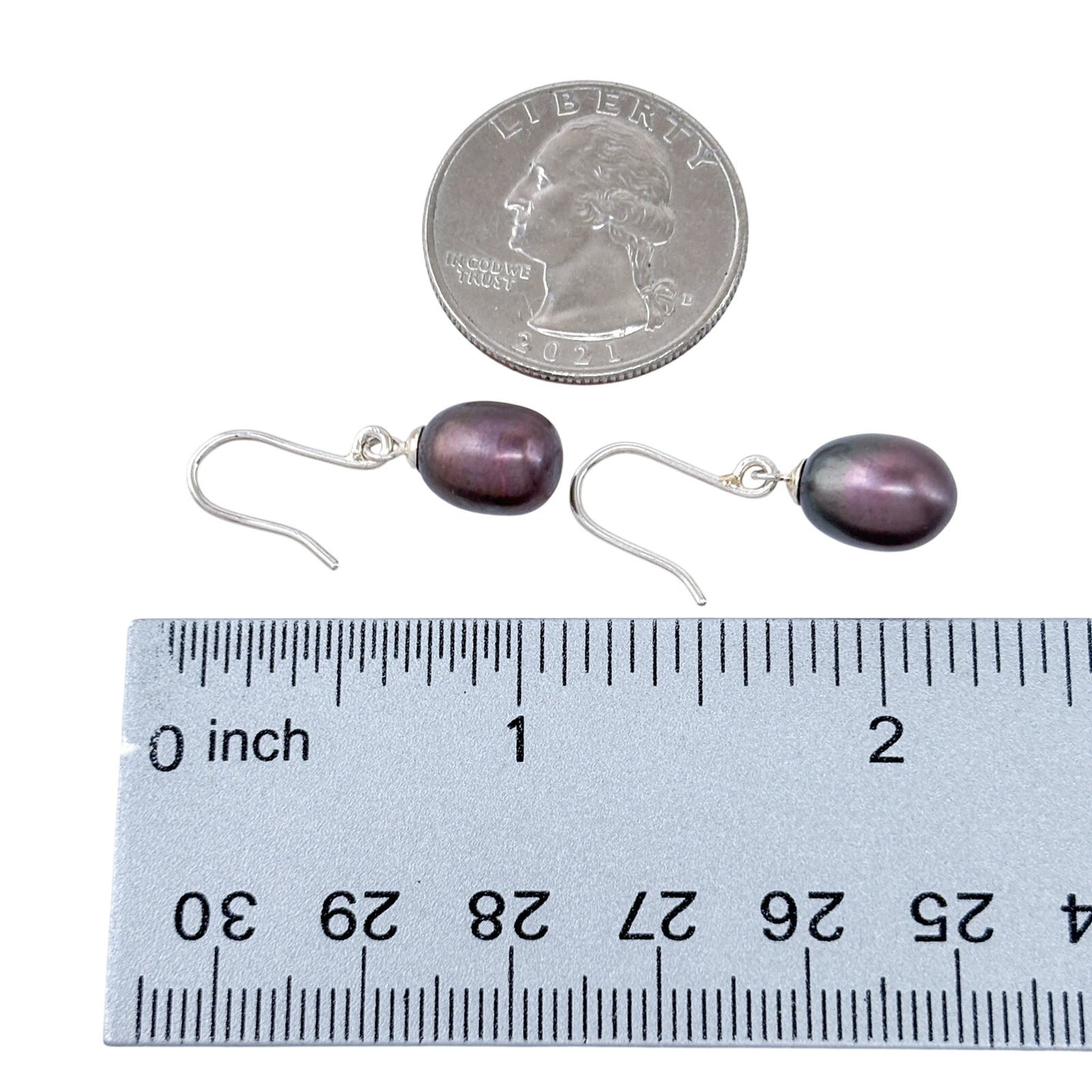 Estate Sterling Silver 925 Purple Egg Pearl Dangle Earrings