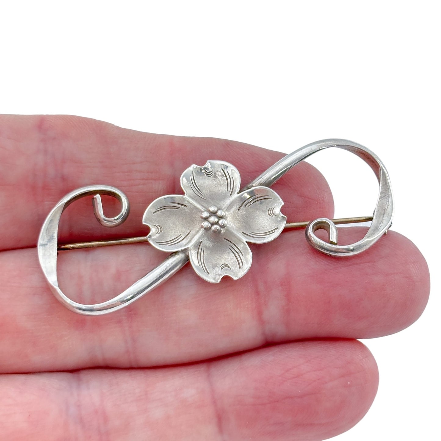 Vintage NYE Sterling Silver 925 Dogwood Flower Brooch