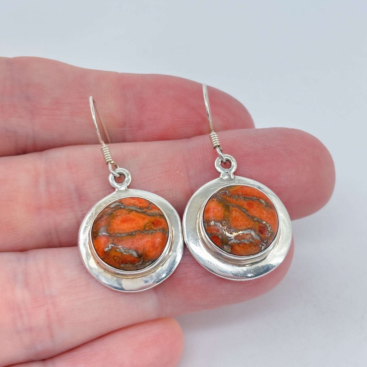 Vintage Sterling Silver 925 Round Jasper Earrings