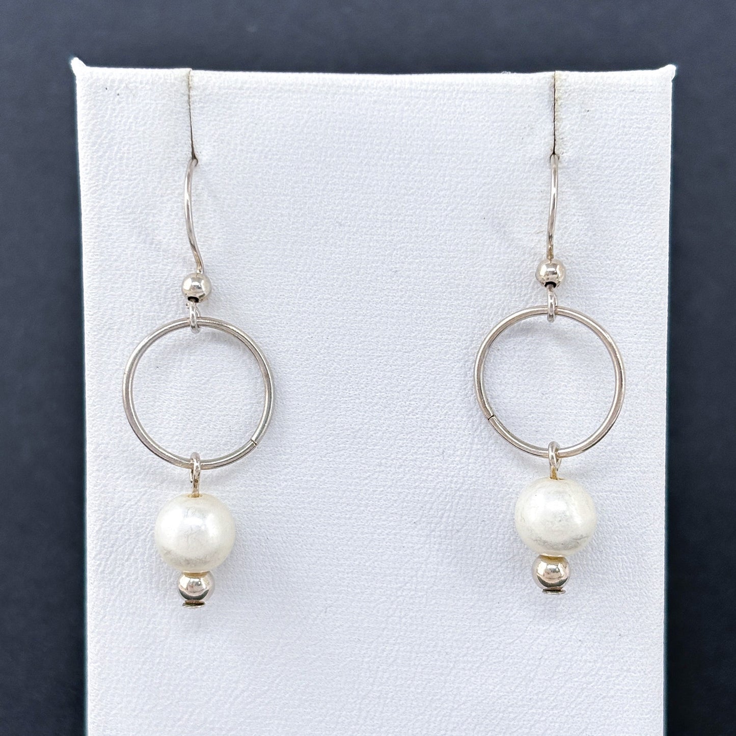 Estate Sterling Silver 925 White Pearl Hoop Earrings