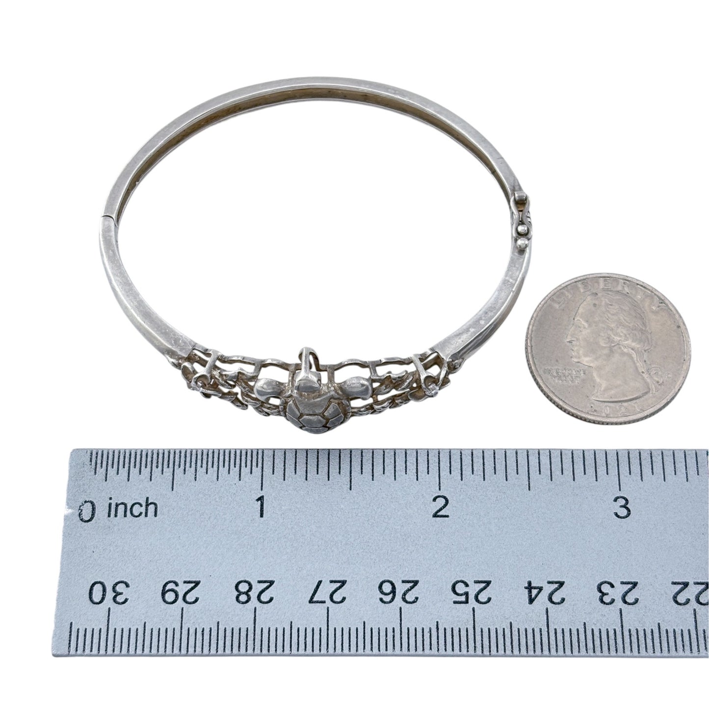 Vintage Sterling Silver 925 Cubic Zirconia Turtle Bangle 7"