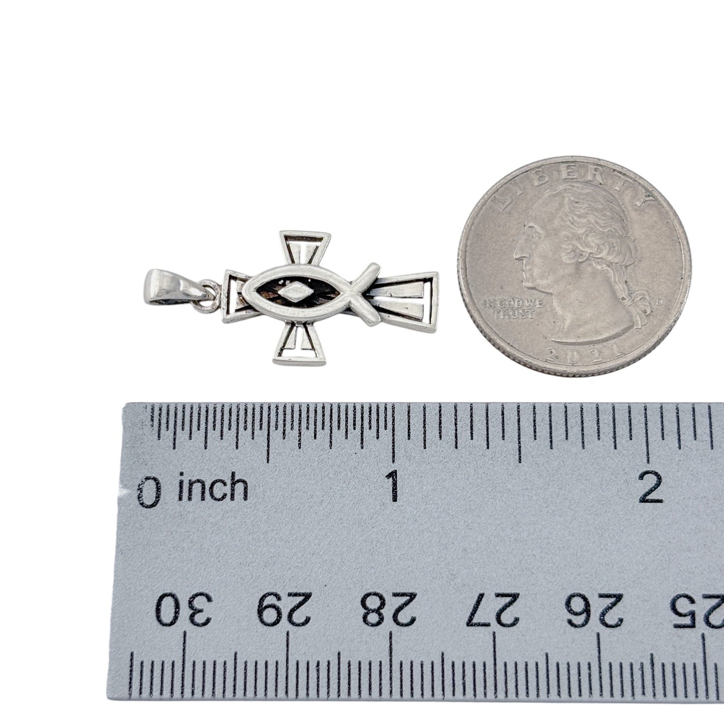 Vintage Sterling Silver 925 Christian Fish Cross Pendant