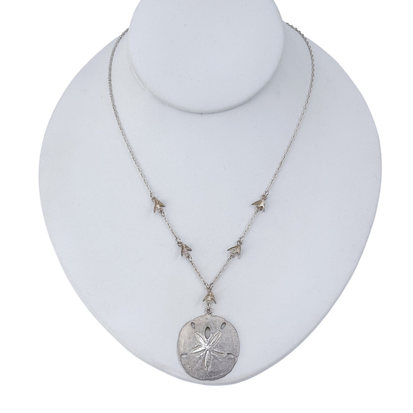 Vintage J & C Ferrara Co Inc Sterling Silver 925 Sand Dollar Bird Necklace 19"