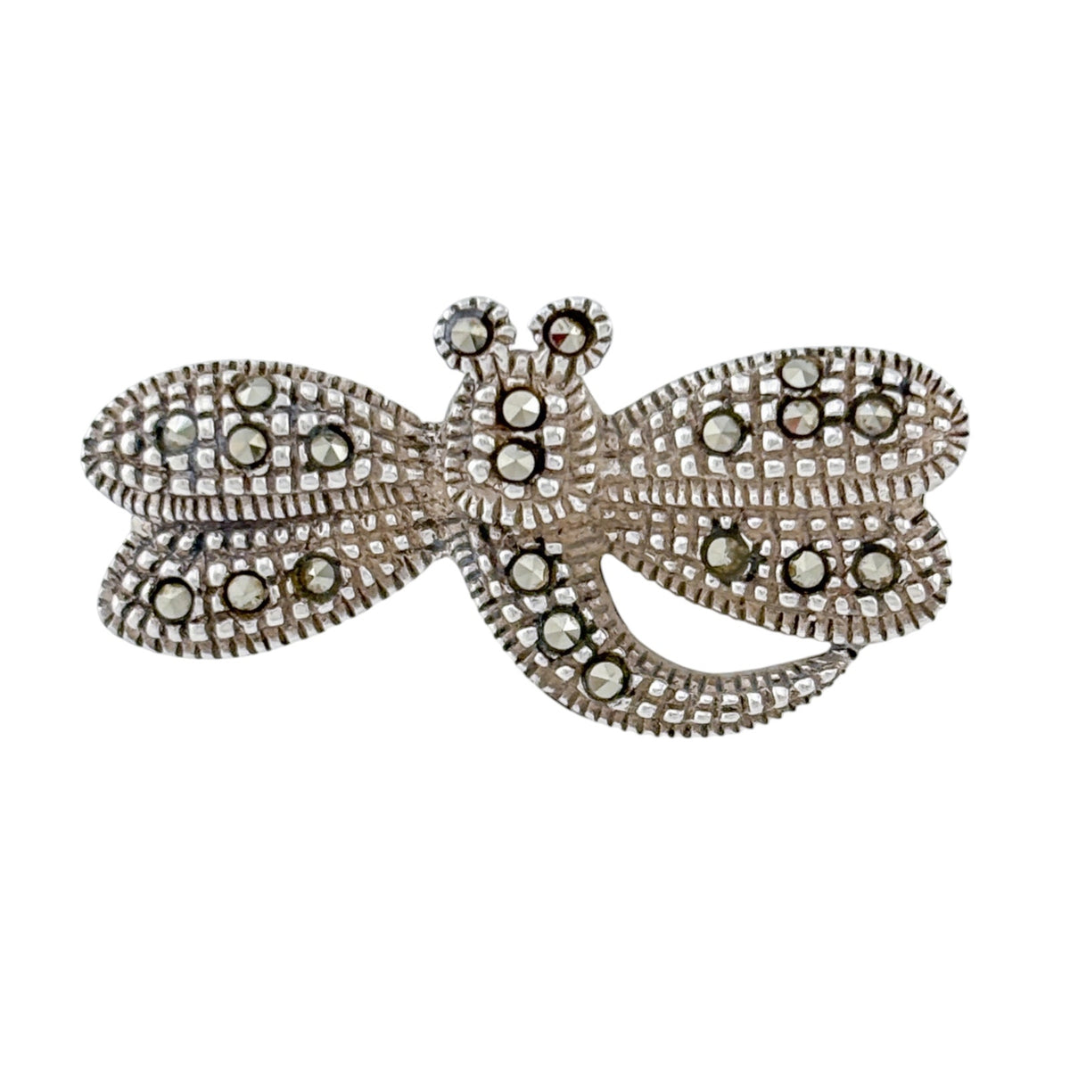 Vintage Sterling Silver 925 Marcasite Dragonfly Brooch