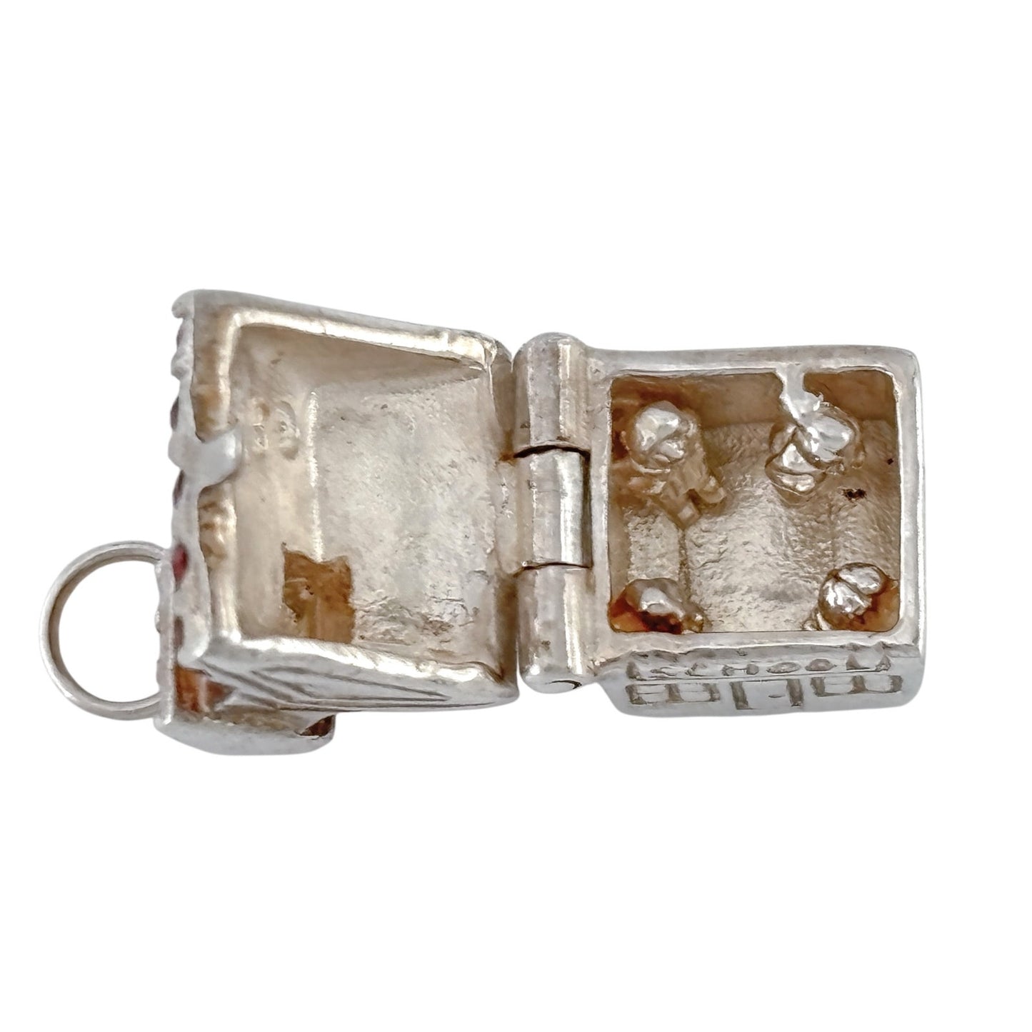 Vintage Jezlaine Sterling Silver 925 Red Crystal Schoolhouse Charm