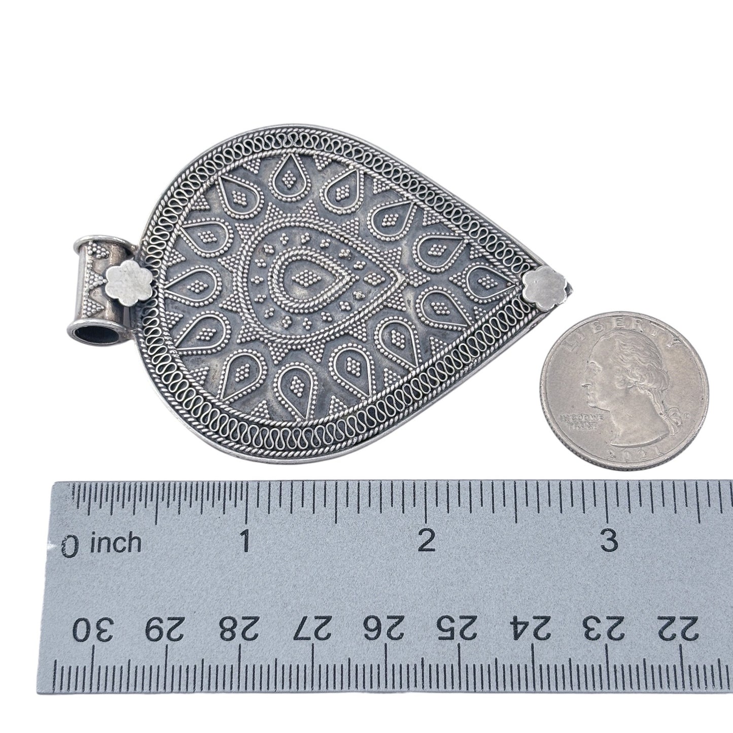Vintage Sterling Silver 925 Large Ornate Beaded Pendant