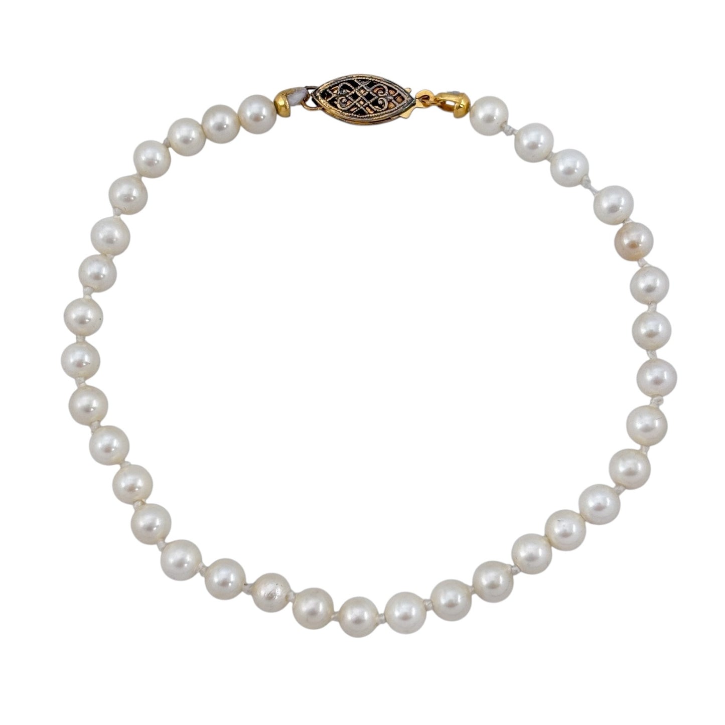 Vintage Gold-Tone Sterling Silver 925 Pearl Bracelet 7.5"
