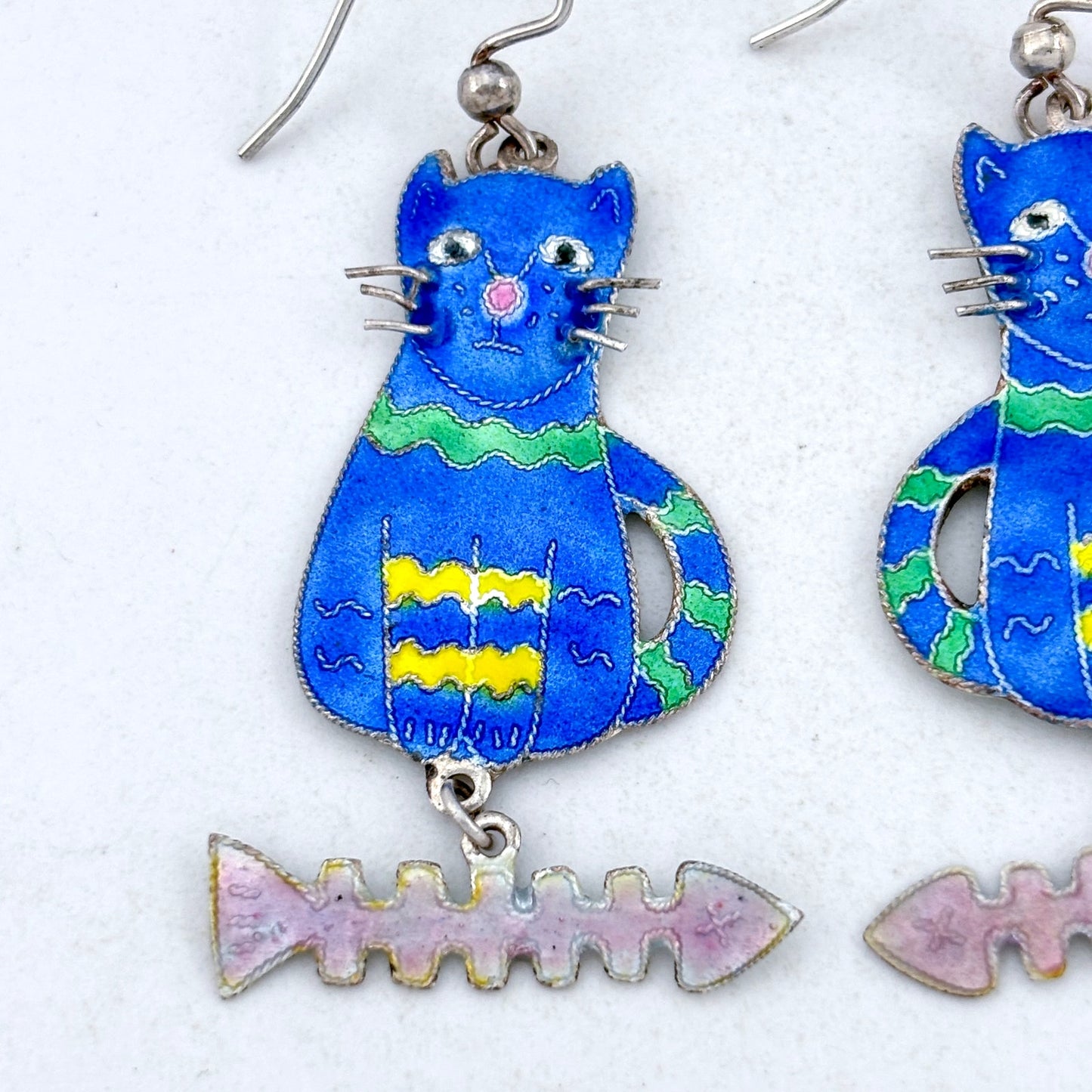 Vintage Sterling Silver 925 Blue Cat Earrings