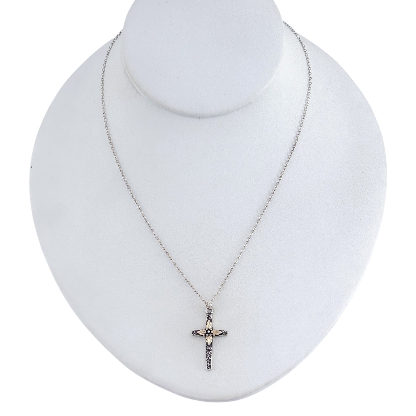 Vintage Sterling Silver 925 Floral Cross Pendant Necklace 18"