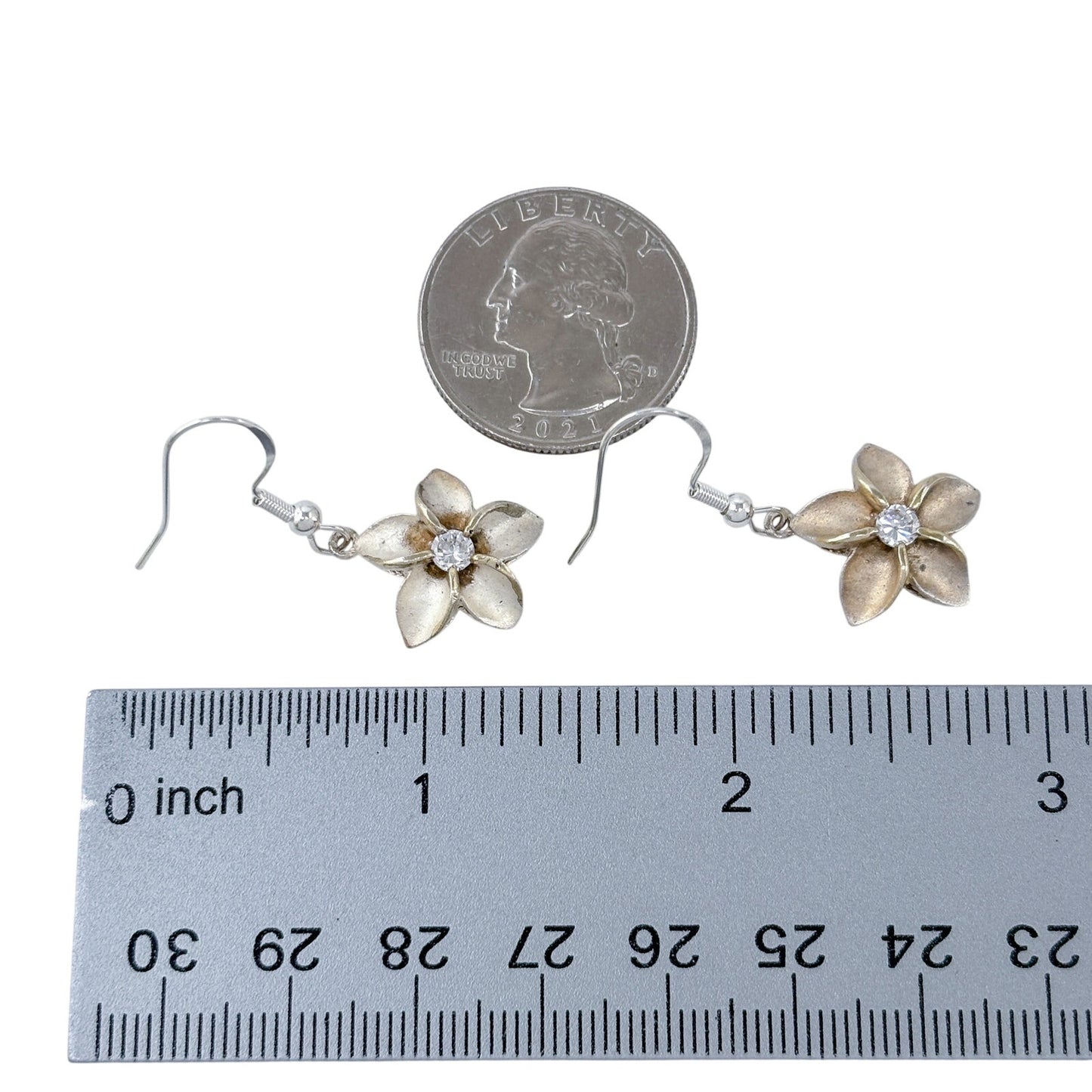 Estate Sterling Silver 925 Flower Cubic Zirconia Earrings