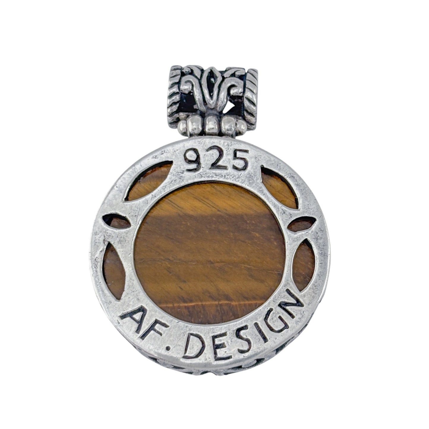 Vintage Sterling Silver 925 Scrollwork Tiger Eye Pendant