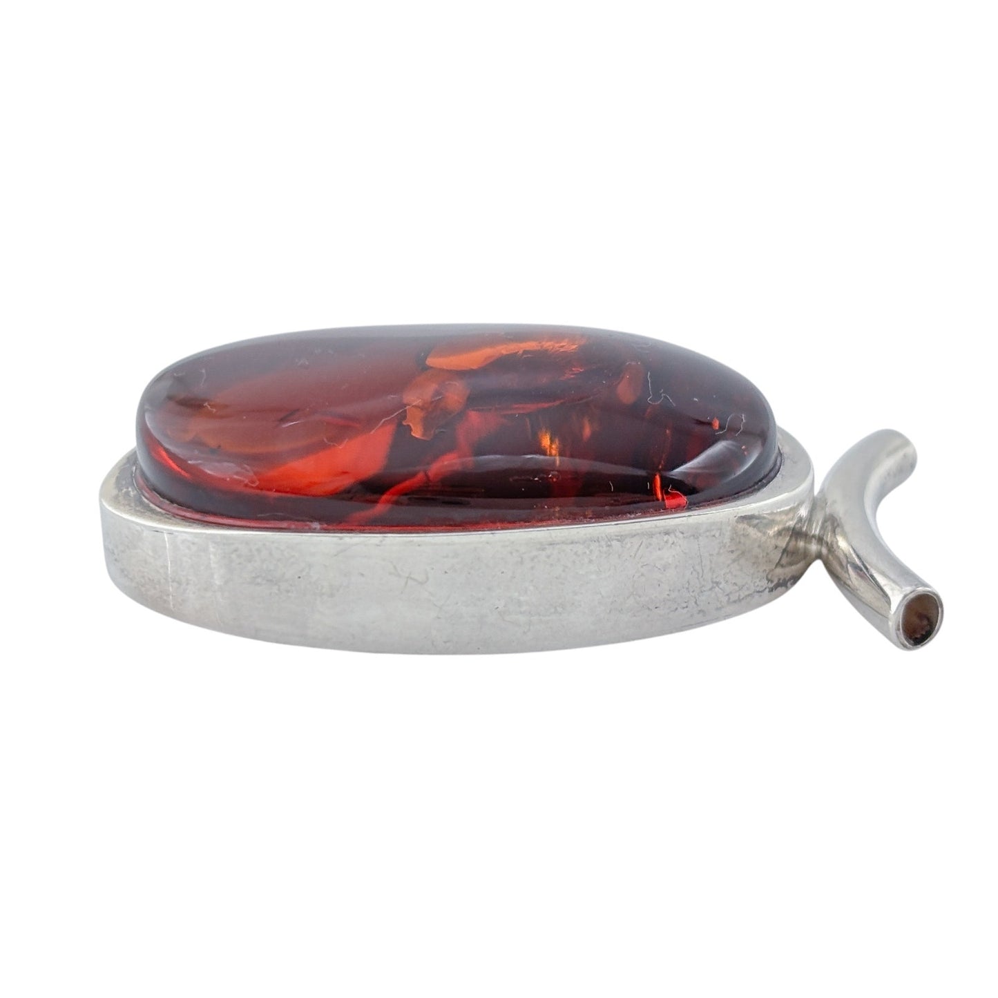 Vintage Sterling Silver 925 Amber Oval Pendant