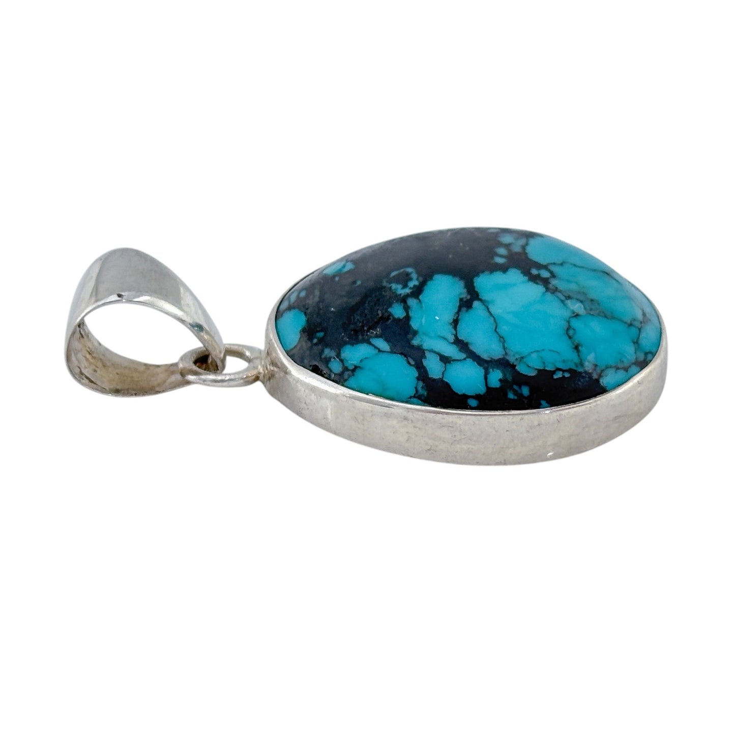 Vintage Sterling Silver 925 Turquoise Oval Pendant