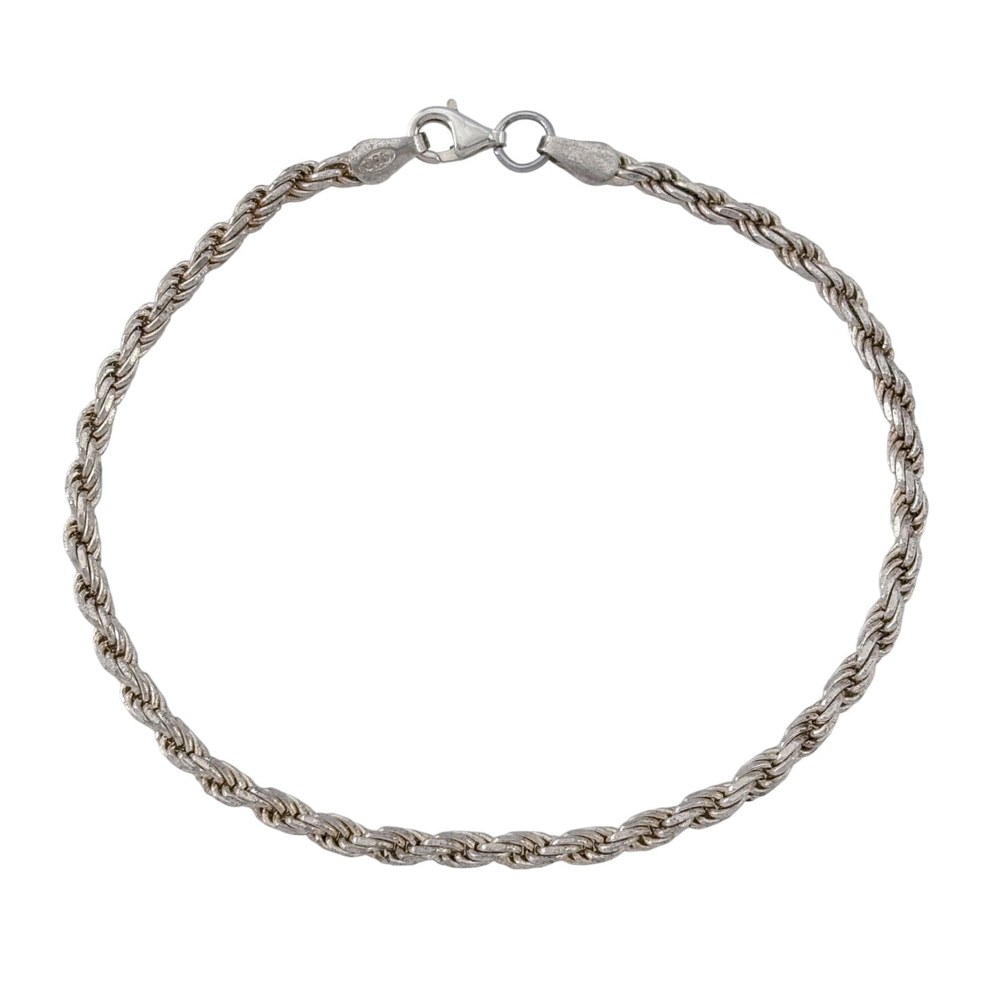 Vintage Italian Sterling Silver 925 Rope Chain Bracelet 7.25"