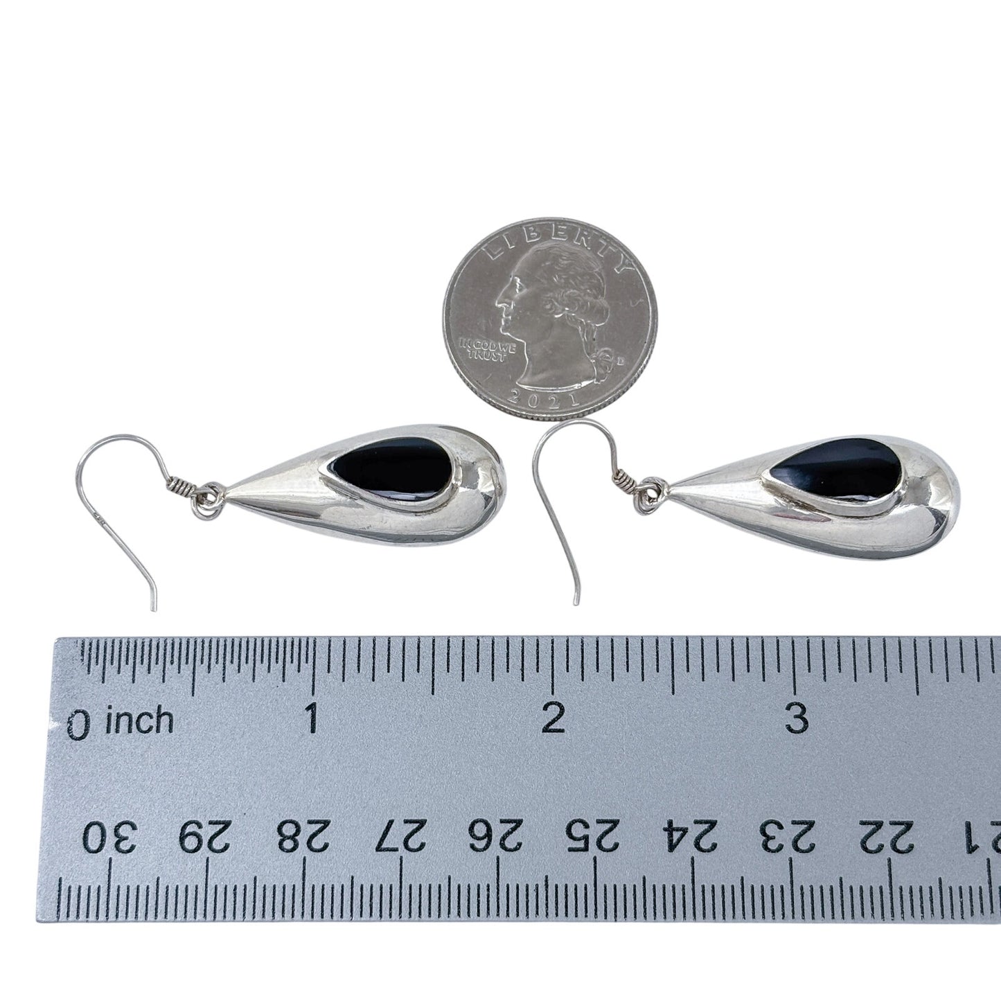 Estate Sterling Silver 925 Black Onyx Teardrop Earrings