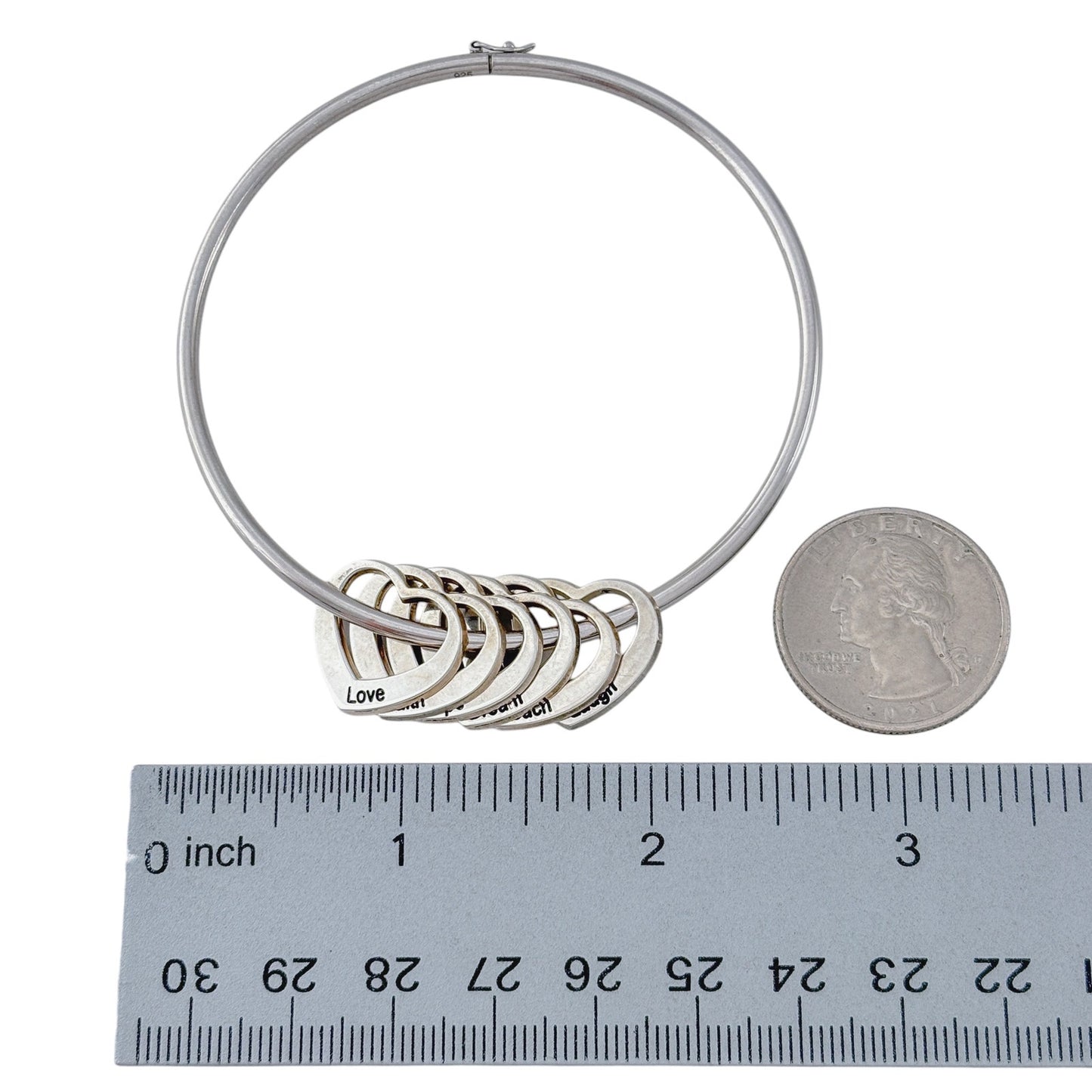 Vintage Sterling Silver 925 Heart Saying Charm Bangle 8"
