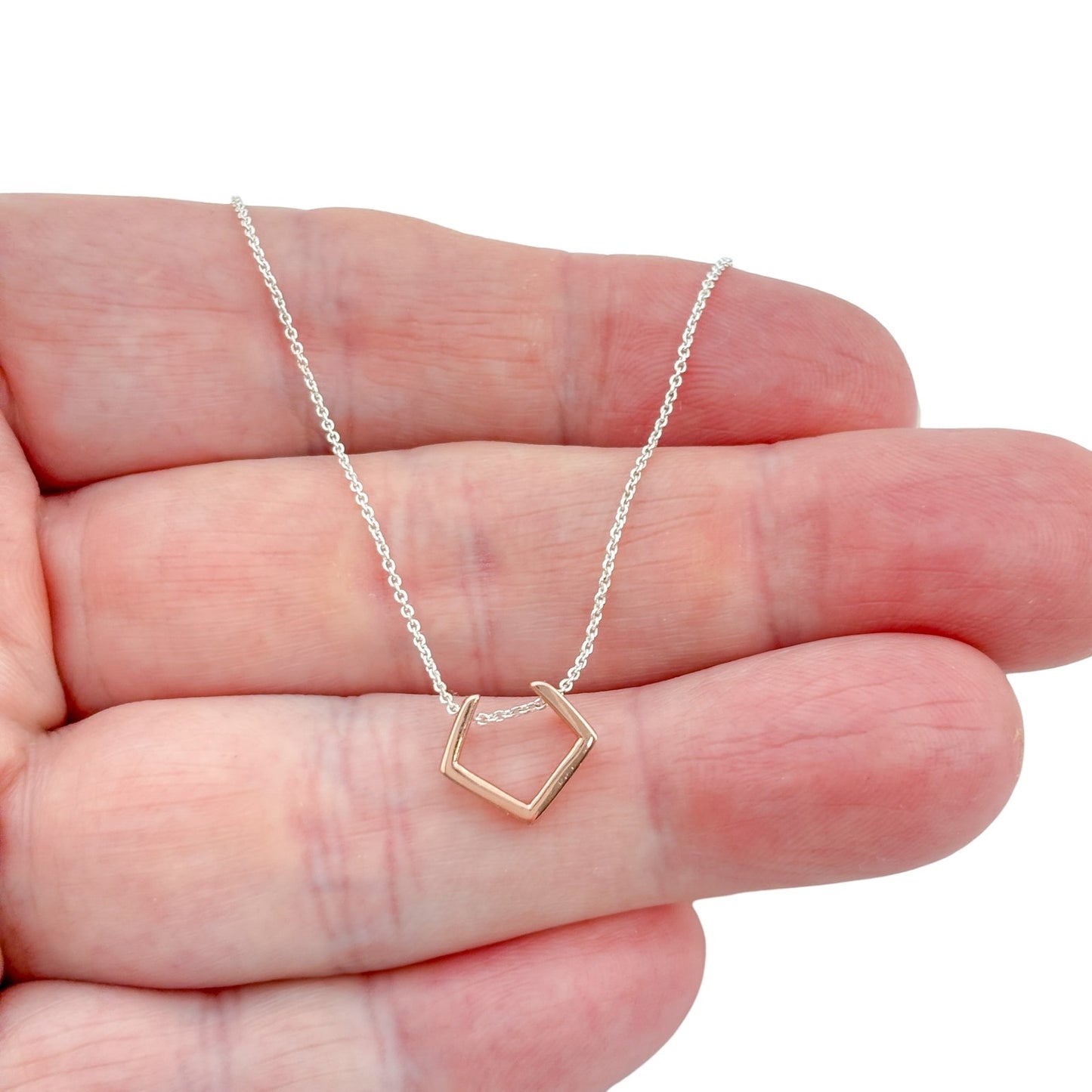 Vintage Sterling Silver 925 Rose Gold Geometric Pendant Necklace Size 16"-18"