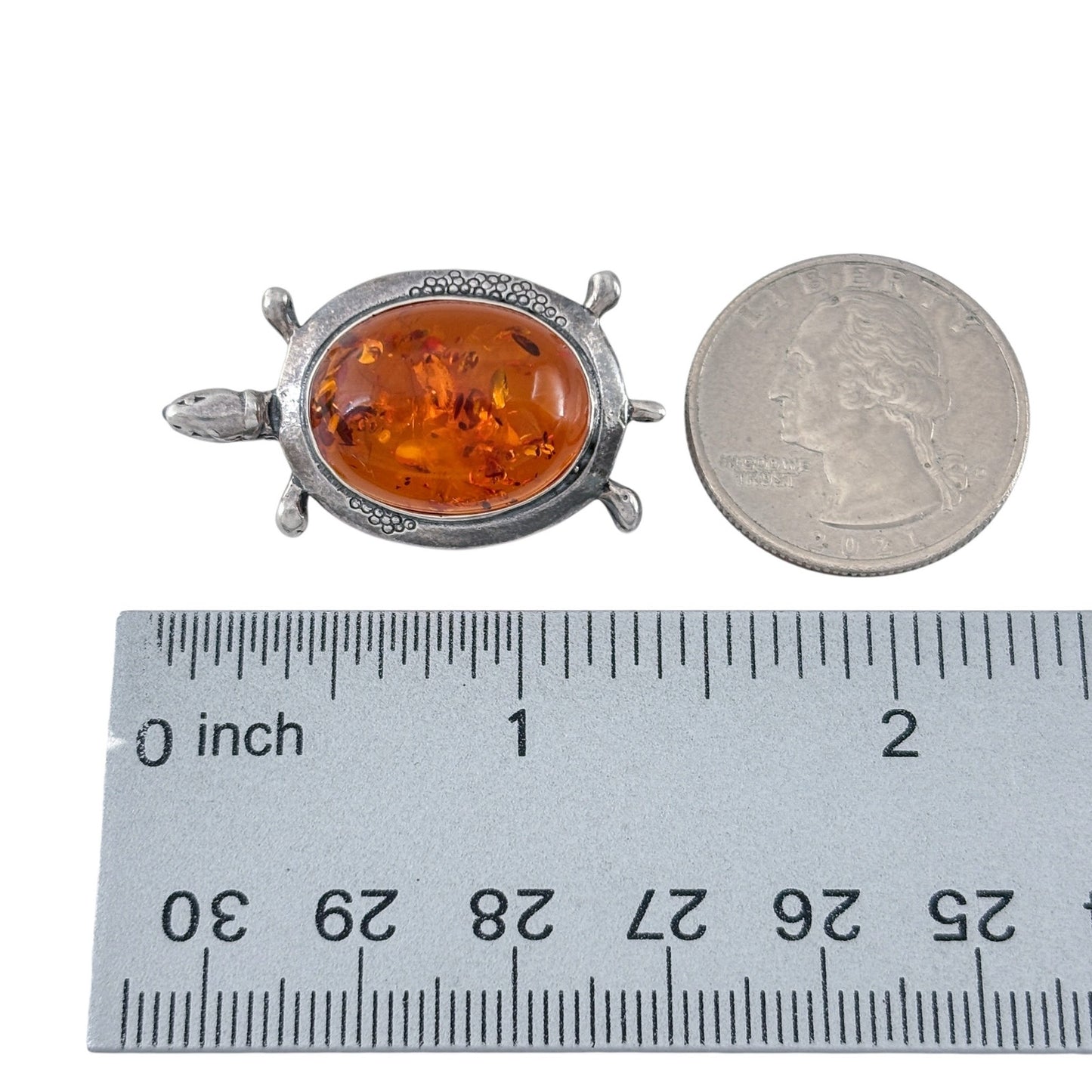 Vintage Sterling Silver 925 Amber Turtle Brooch