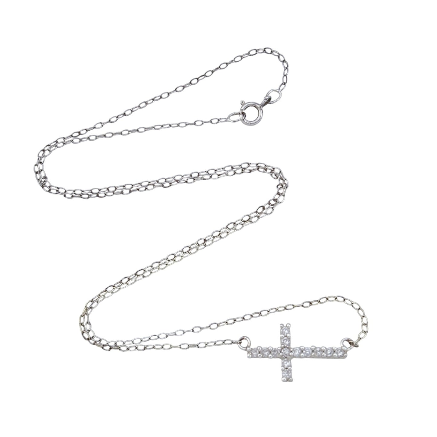 Vintage Sterling Silver 925 Cubic Zirconia Cross Necklace 18"