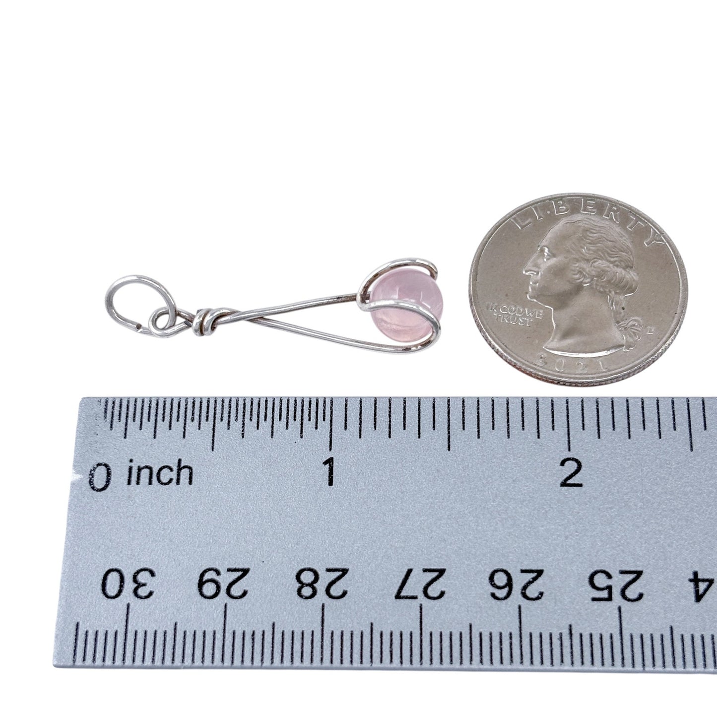 Rose Quartz Sphere Pendant Silver Tone | Wire Wrapped Crystal Charm