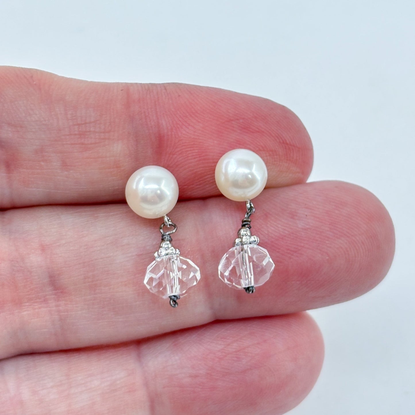 Vintage Sterling Silver 925 Pearl Crystal Drop Earrings