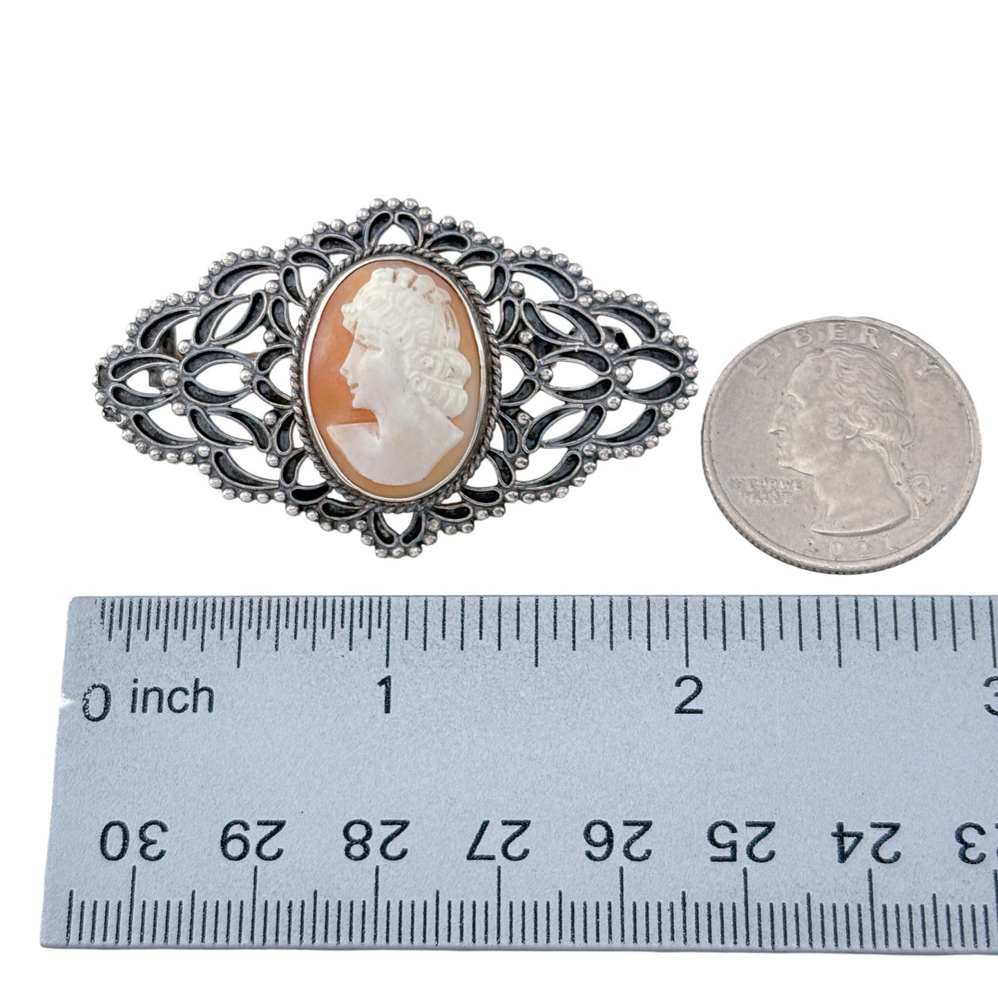 Vintage Sterling Silver 925 Shell Cameo Brooch