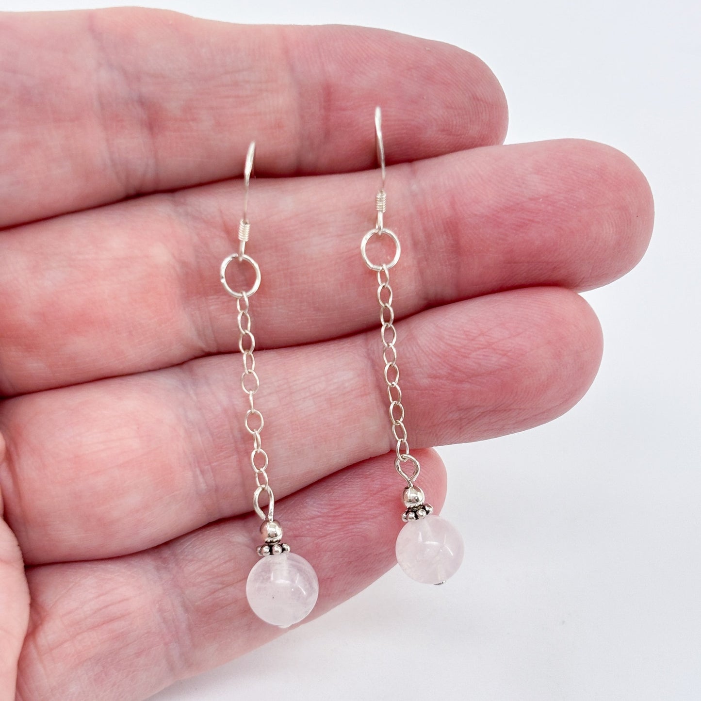 Vintage Sterling Silver 925 Rose Quartz Drop Earrings