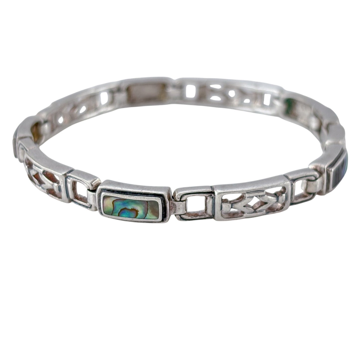 Vintage Sterling Silver 925 Abalone Inlay Link Bracelet 7"