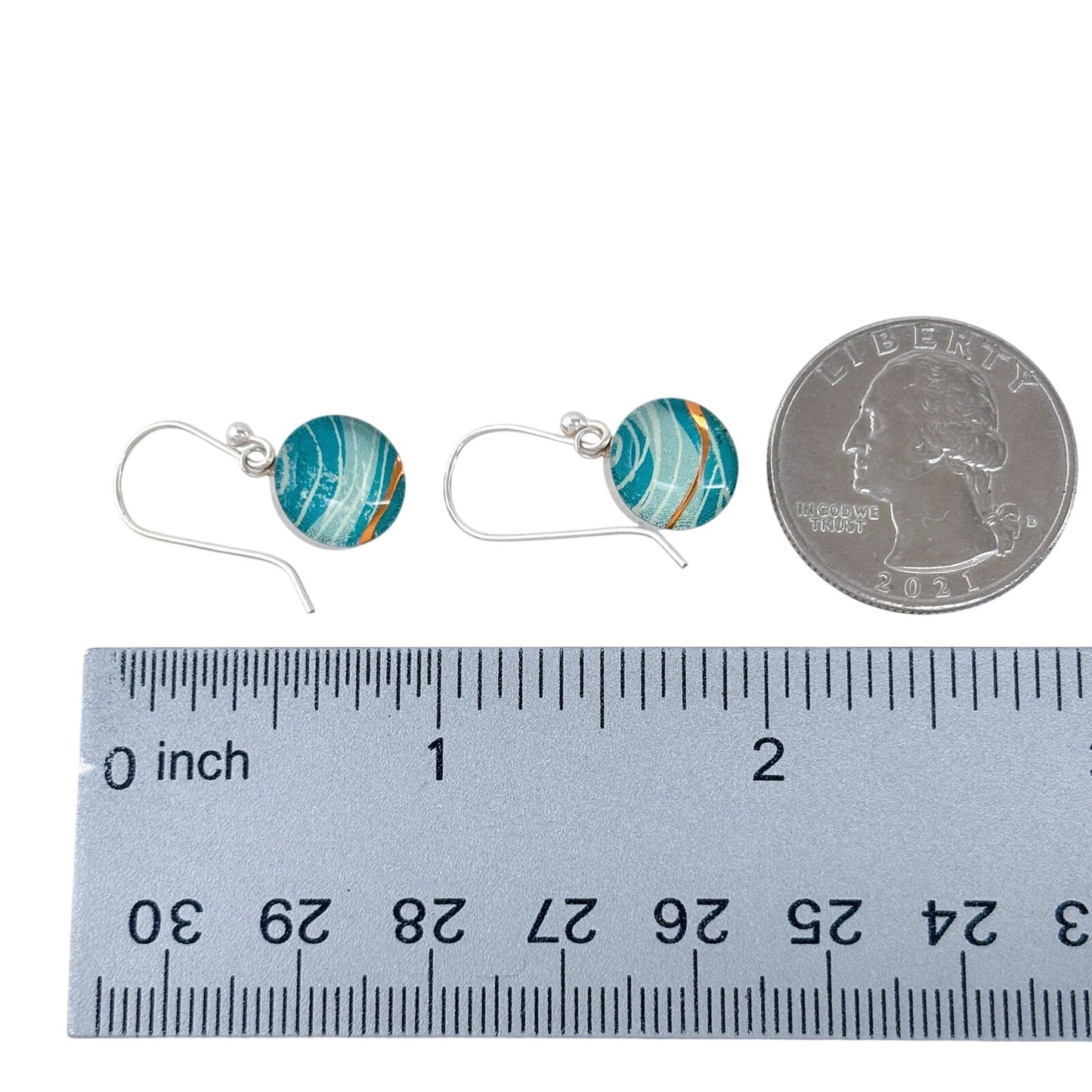 Vintage Sterling Silver 925 Blue Gold Swirl Glass Drop Earrings