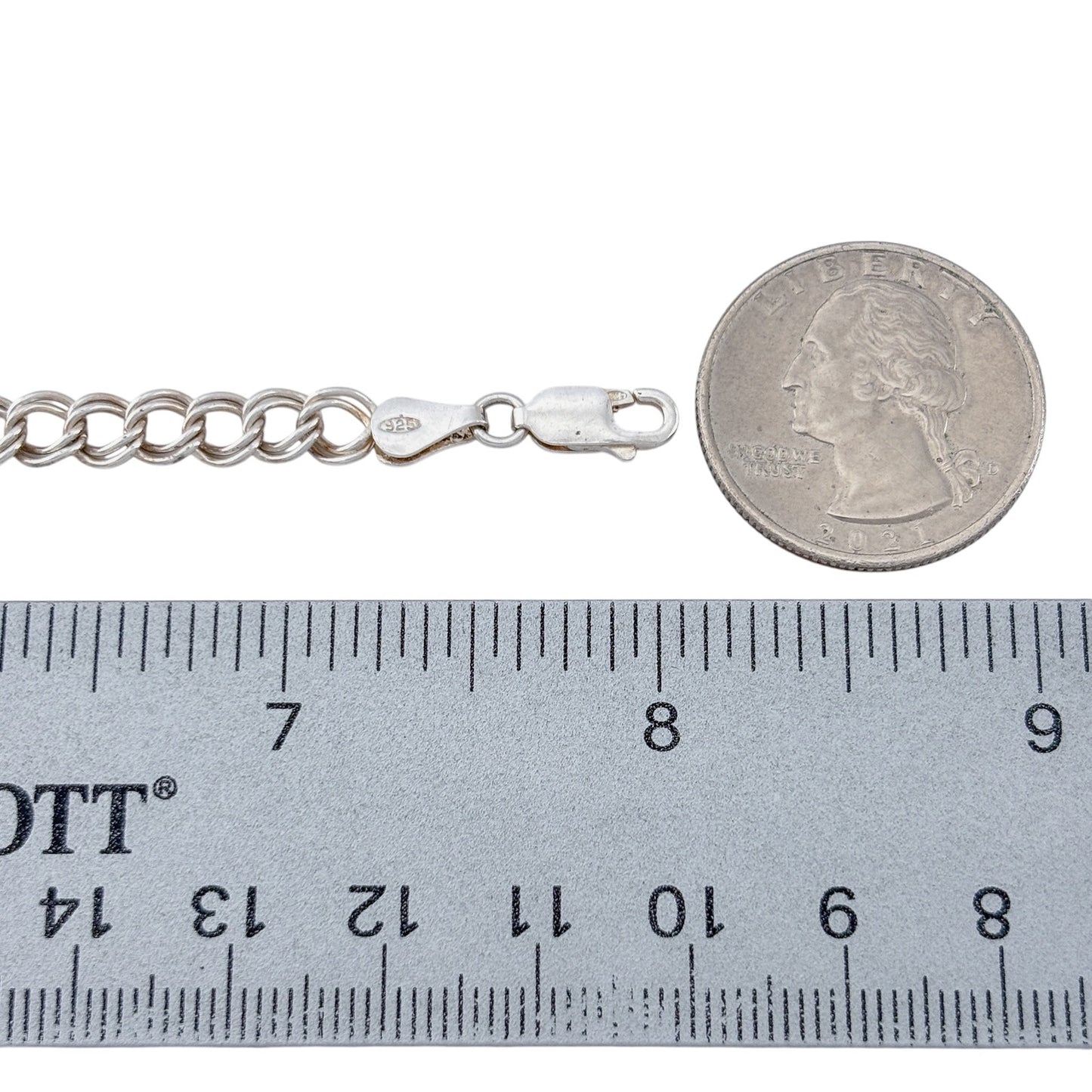Vintage Sterling Silver 925 Italian Curb Double Link Chain Charm Bracelet 8"