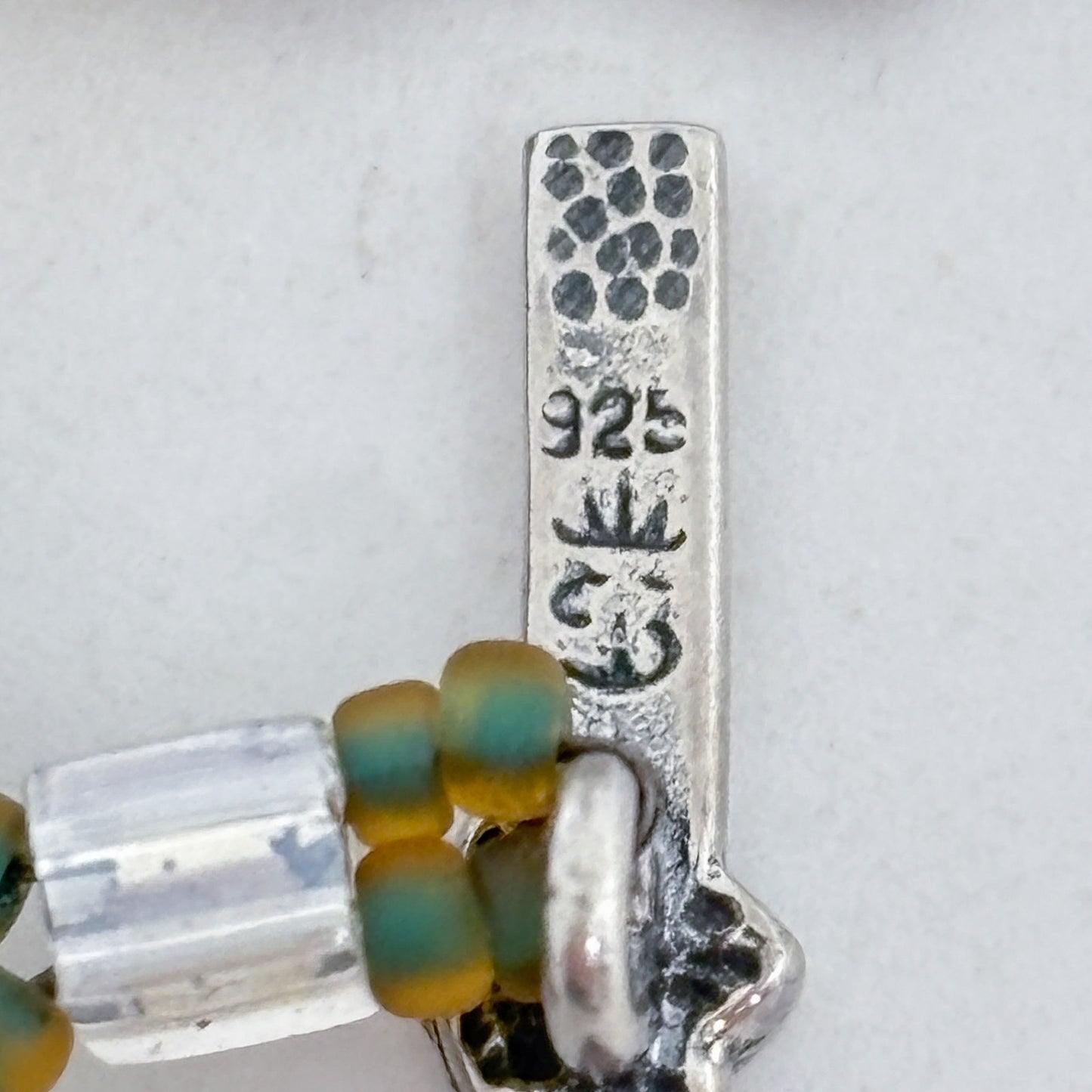 Vintage Sterling Silver 925 Turquoise Crystal Bead Bracelet 7.5"