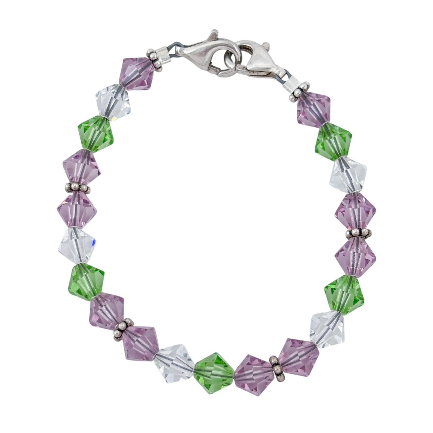 Vintage Sterling Silver 925 Purple Green Crystal Bracelet 5.75"