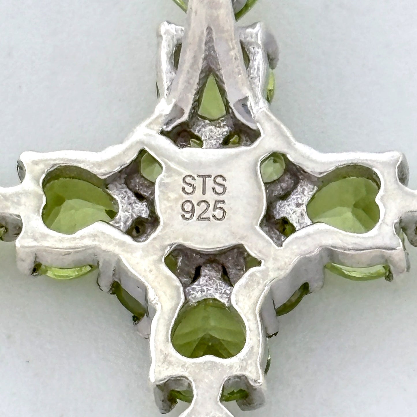 Vintage Sterling Silver 925 Heart Peridot Cross Pendant