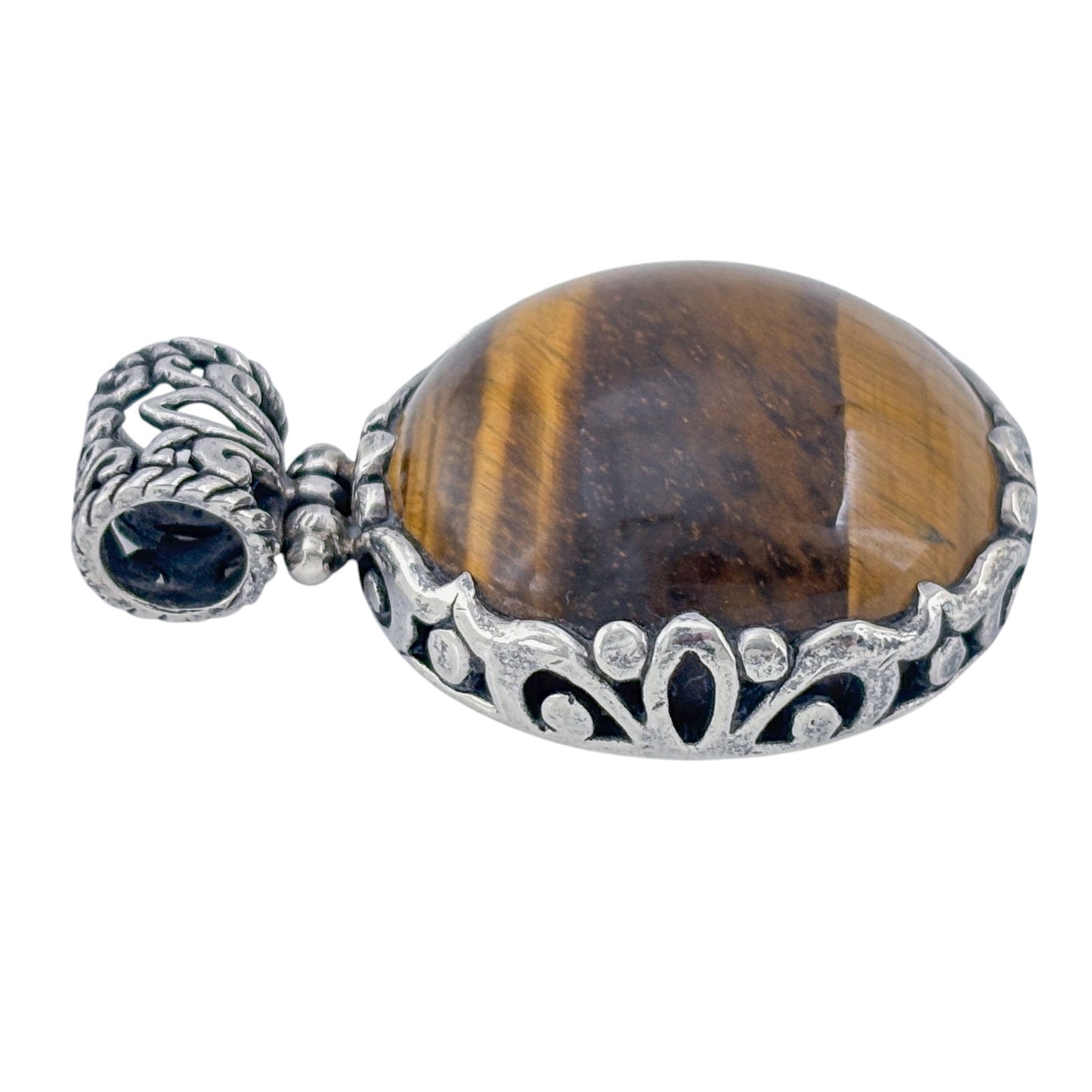 Vintage Sterling Silver 925 Scrollwork Tiger Eye Pendant