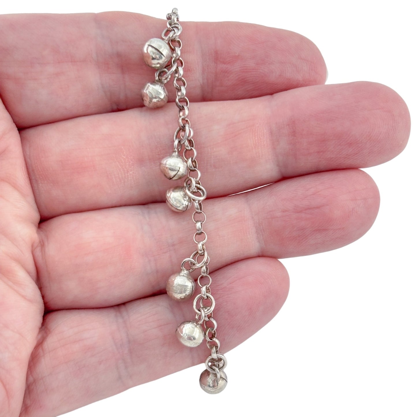 Vintage Sterling Silver 925 Bell Charm Bracelet 7"