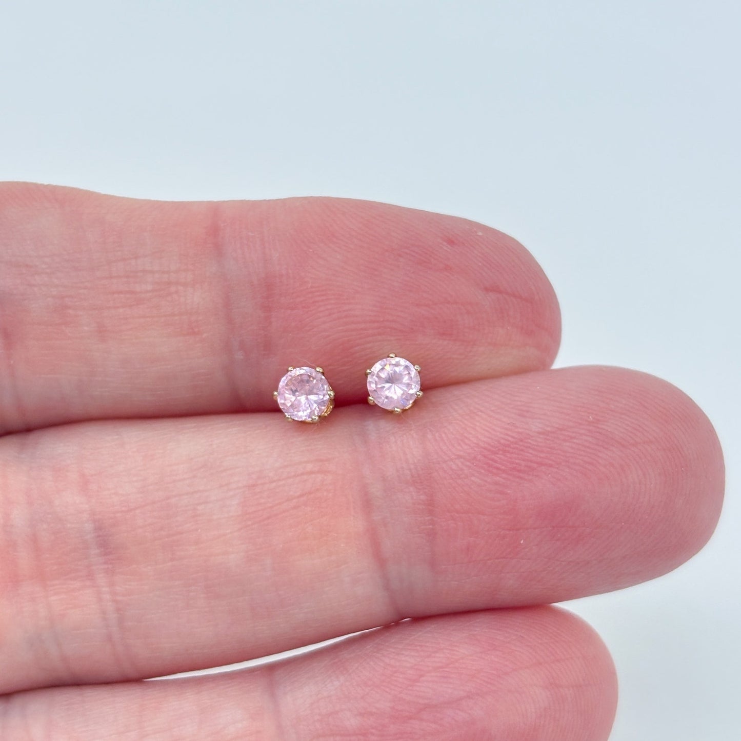 Vintage Sterling Silver 925 Pink Cubic Zirconia Stud Earrings