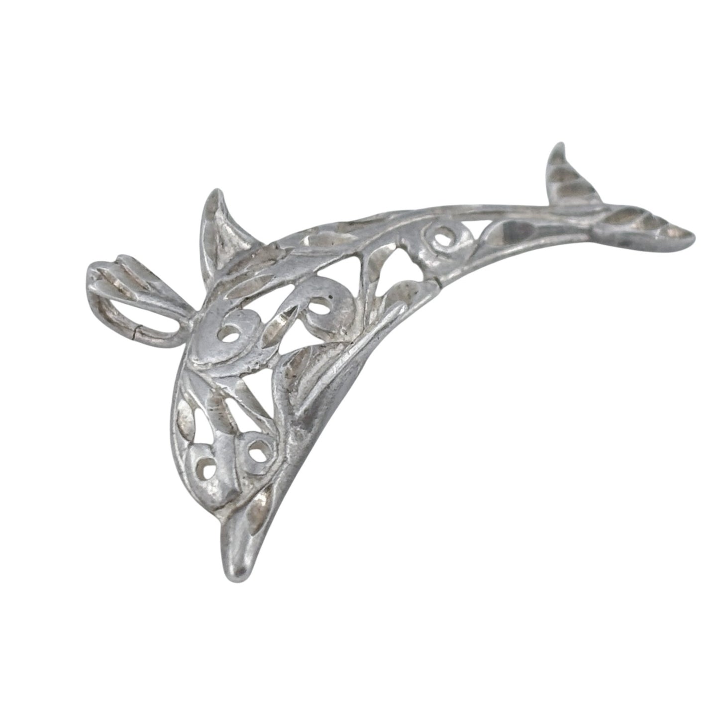 Vintage Sterling Silver 925 Filigree Dolphin Pendant