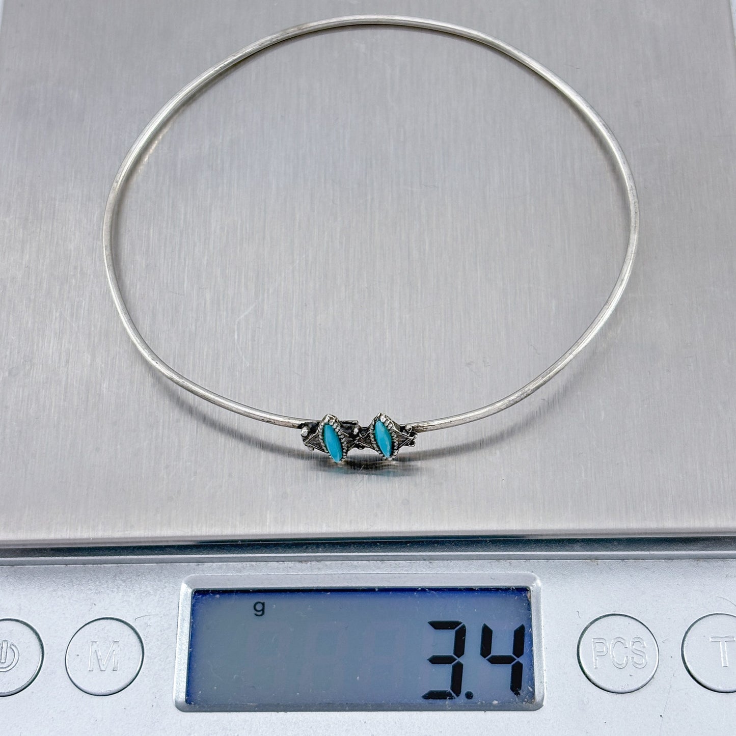 Vintage Sterling Silver 925 Turquoise Bangle Bracelet 7.75"