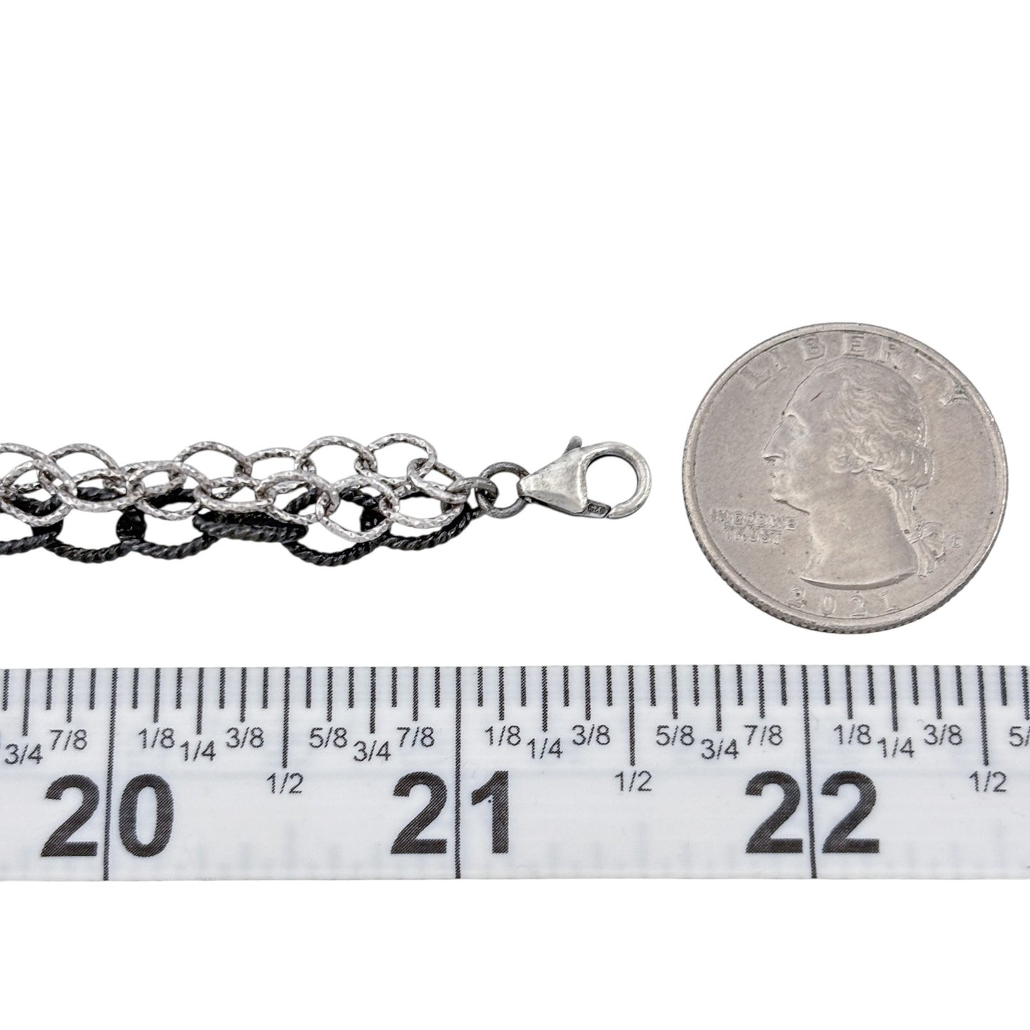 Vintage Sterling Silver 925 Pave Diamond Lock Multi Chain Necklace 18.5"-21.5"