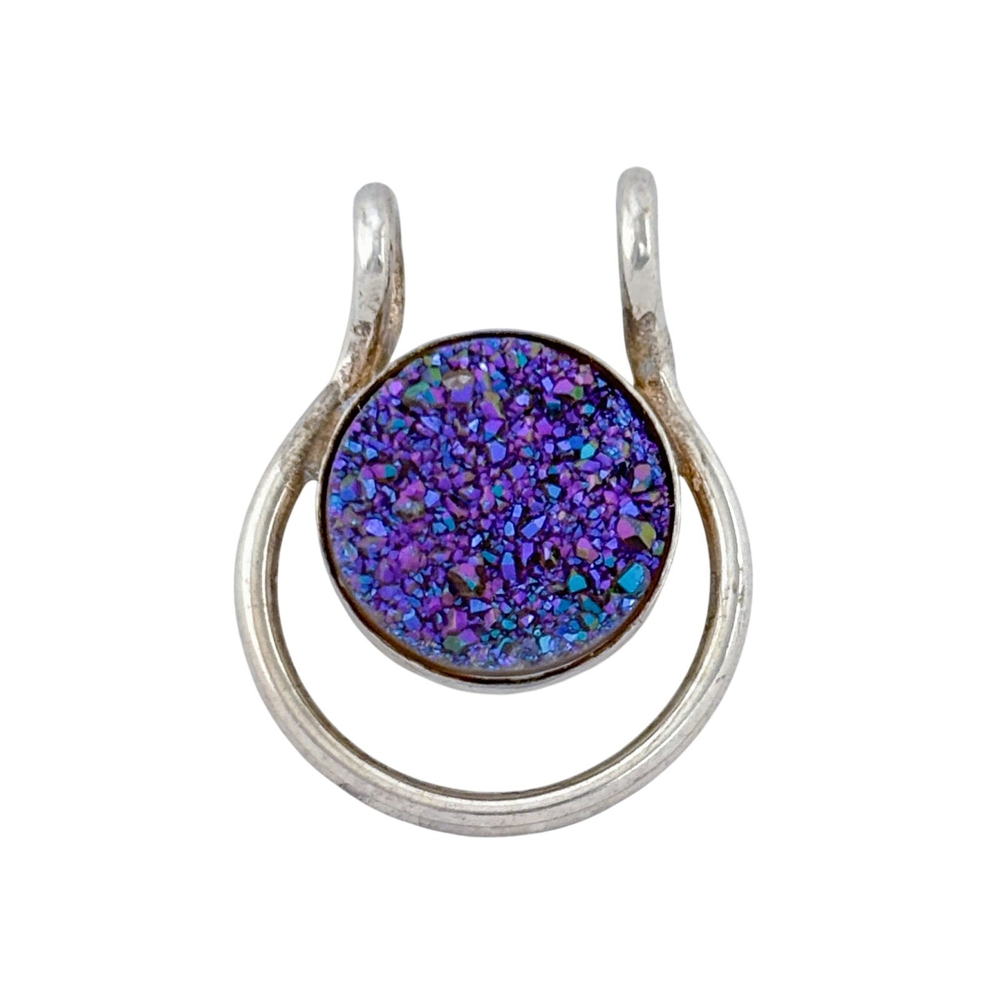 Vintage Sterling Silver 925 Purple Druzy Quartz Pendant