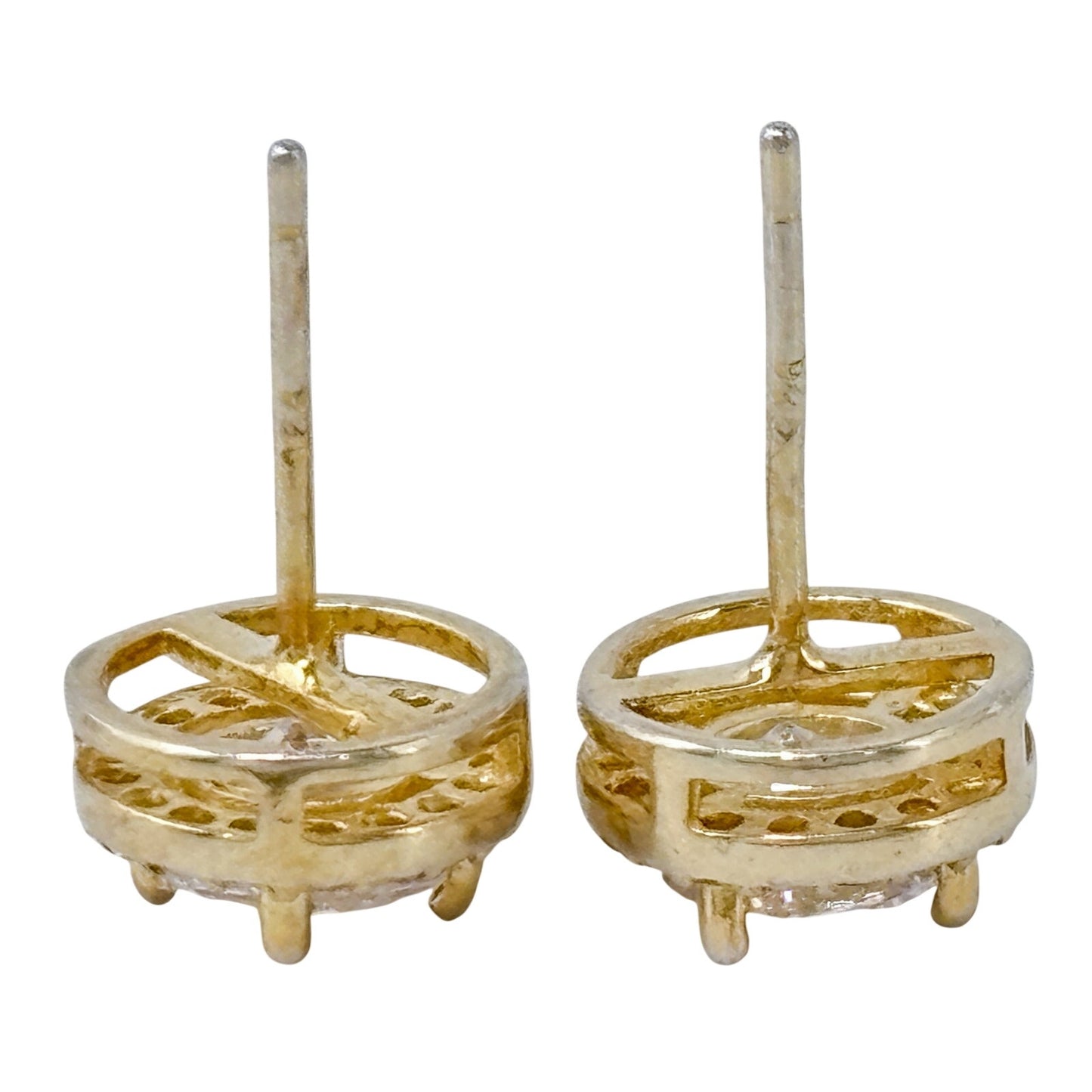 Vintage Gold-Tone Sterling Silver 925 Cubic Zirconia Halo Stud Earrings