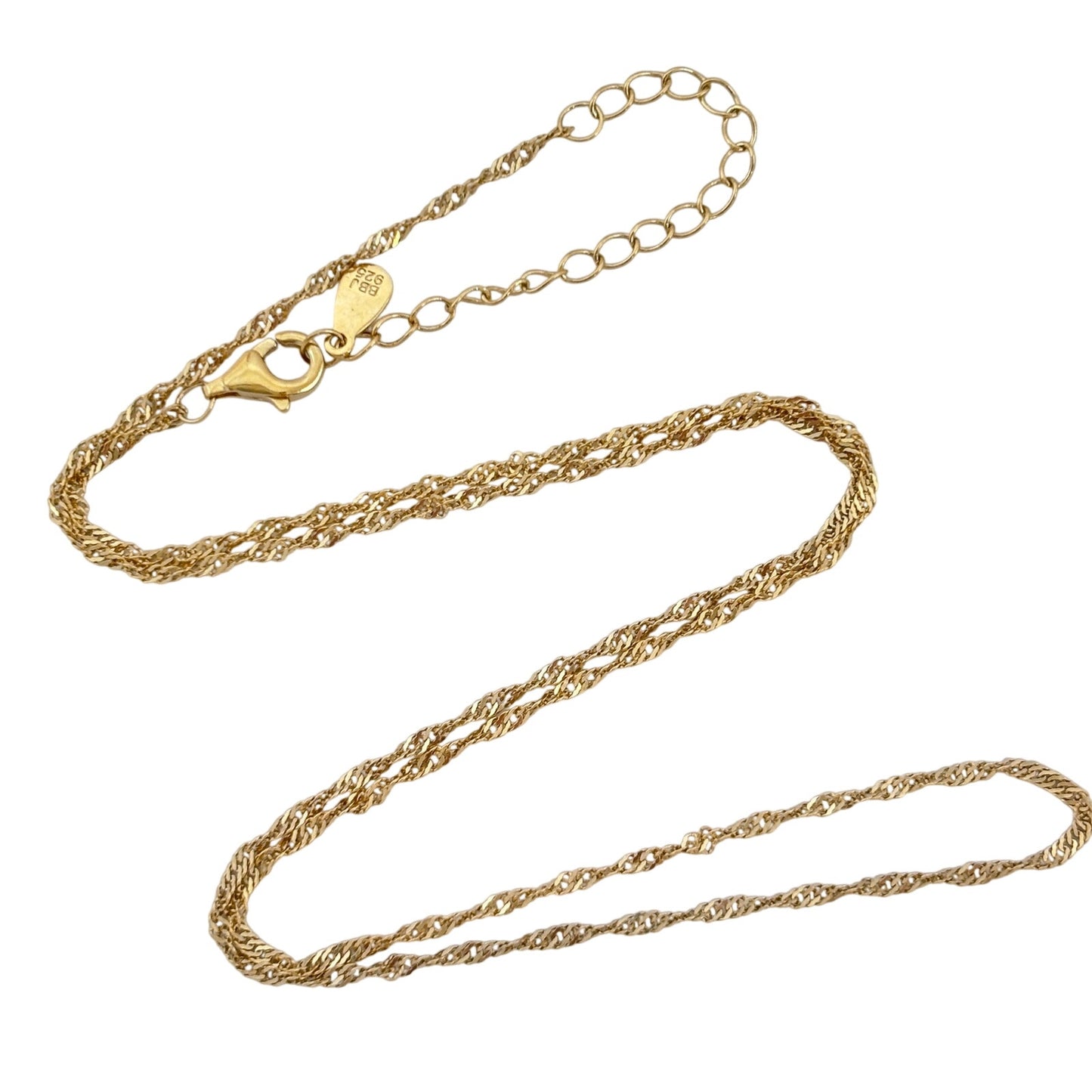 Vintage Gold-Tone Sterling Silver 925 Singapore Link Chain Necklace 18"-20"