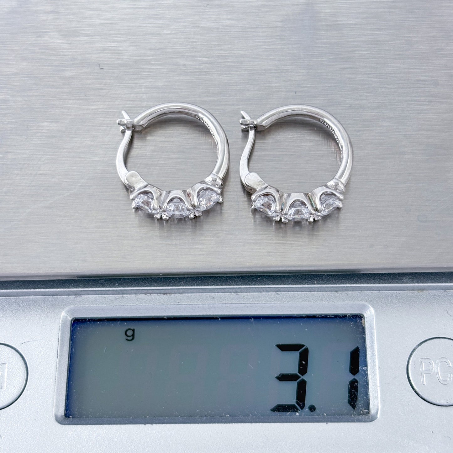 Vintage Sterling Silver 925 Cubic Zirconia Huggie Hoop Earrings