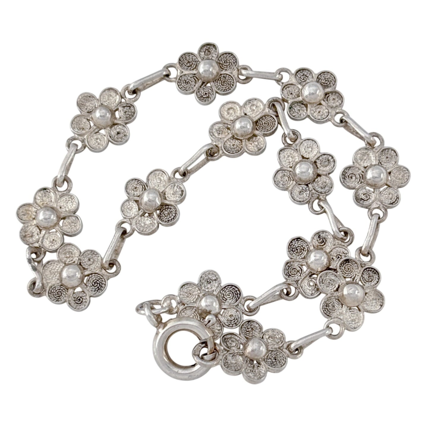 Vintage Sterling Silver 925 Flower Bracelet 7.5"