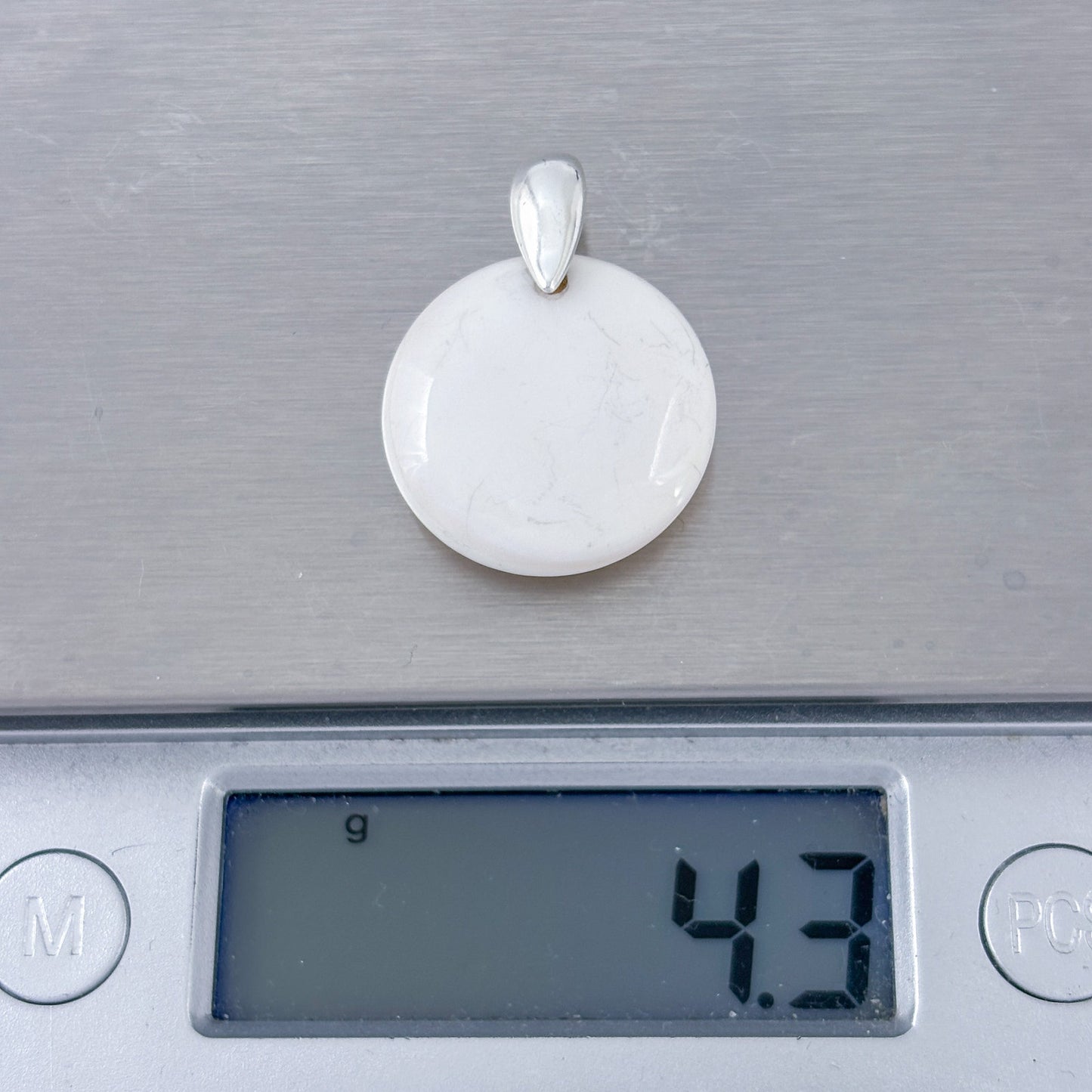 Vintage Sterling Silver 925 White Agate Disc Pendant