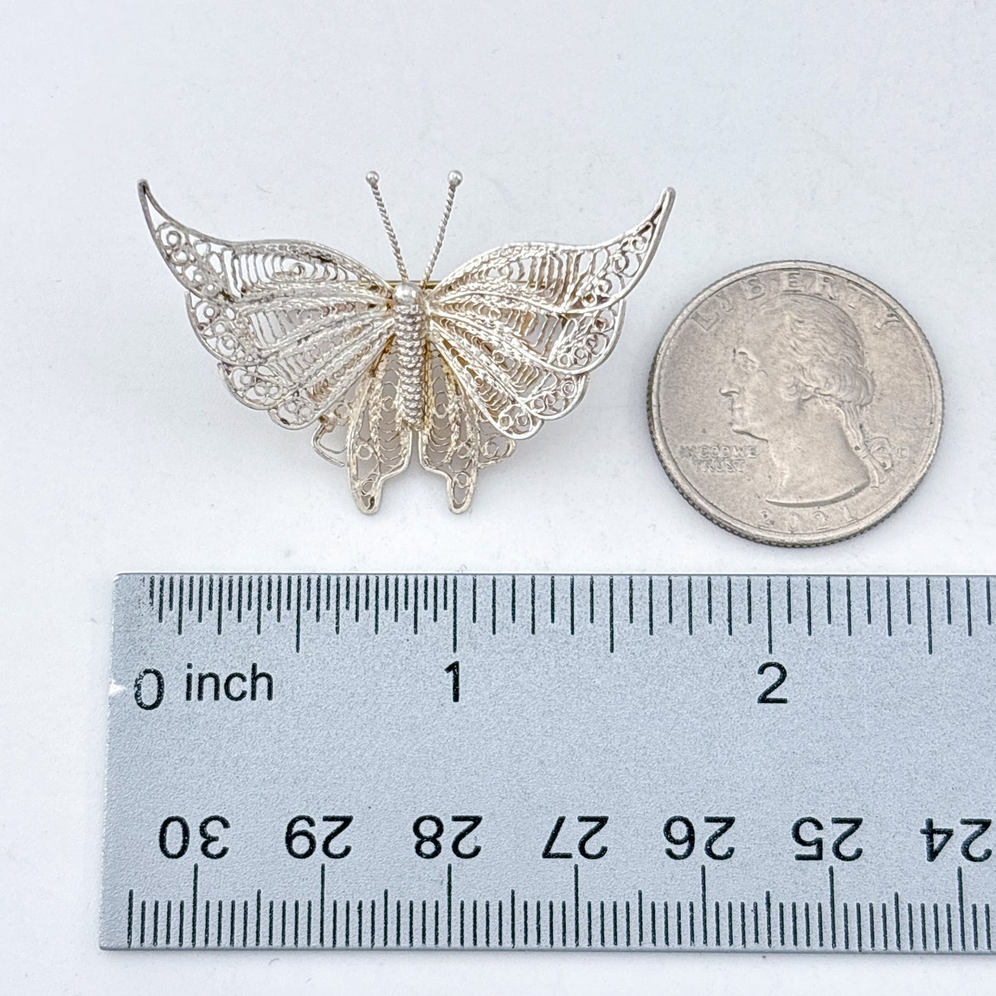 Vintage Sterling Silver 925 Filigree Butterfly Brooch