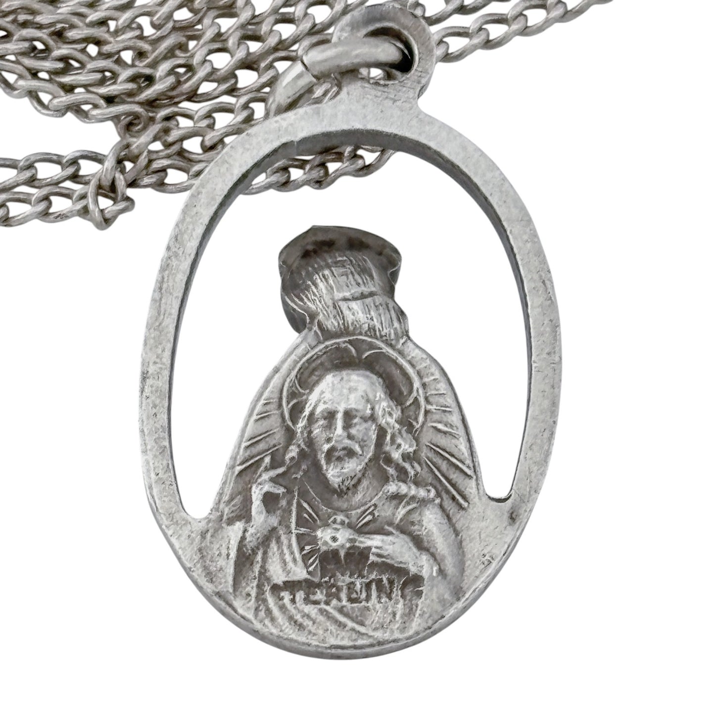 Vintage Sterling Silver 925 Sacred Heart of Jesus Medal Necklace 18.5"