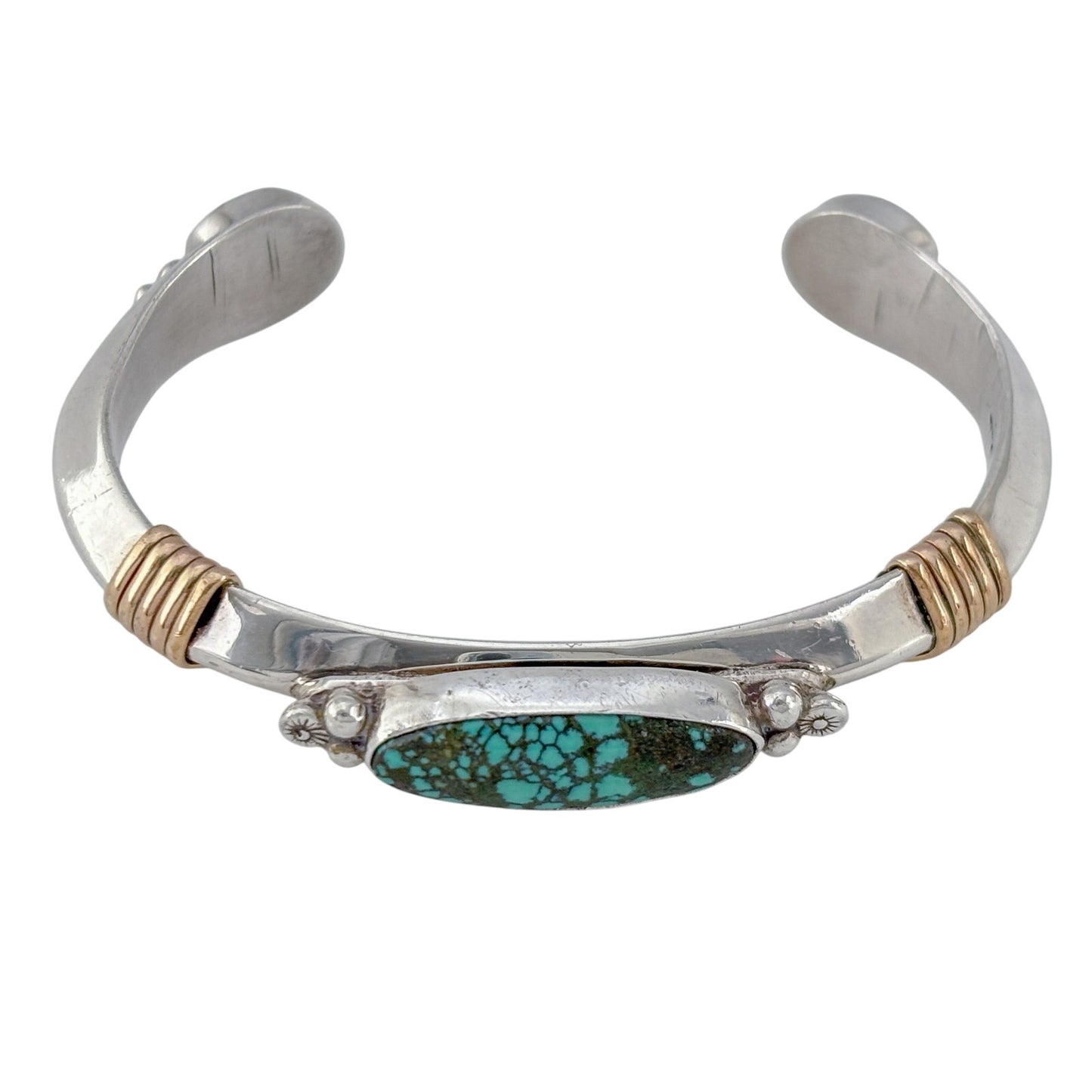 Vintage E. Piaso Navajo Sterling Silver 925 Black Web Turquoise Cuff Bracelet 6"